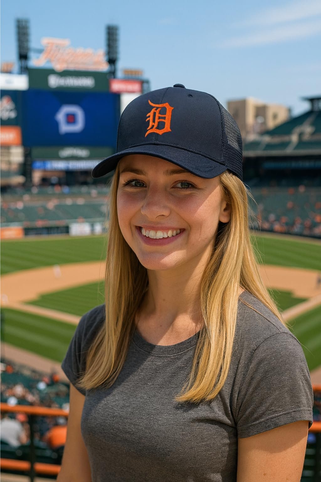 Officially Licensed Detroit Tigers Baseball Navy Blue/Orange Mesh Trucker Hat Classic MVP Tigers Primary Home Team Logo Adjustable Snapback Sports Ball Cap