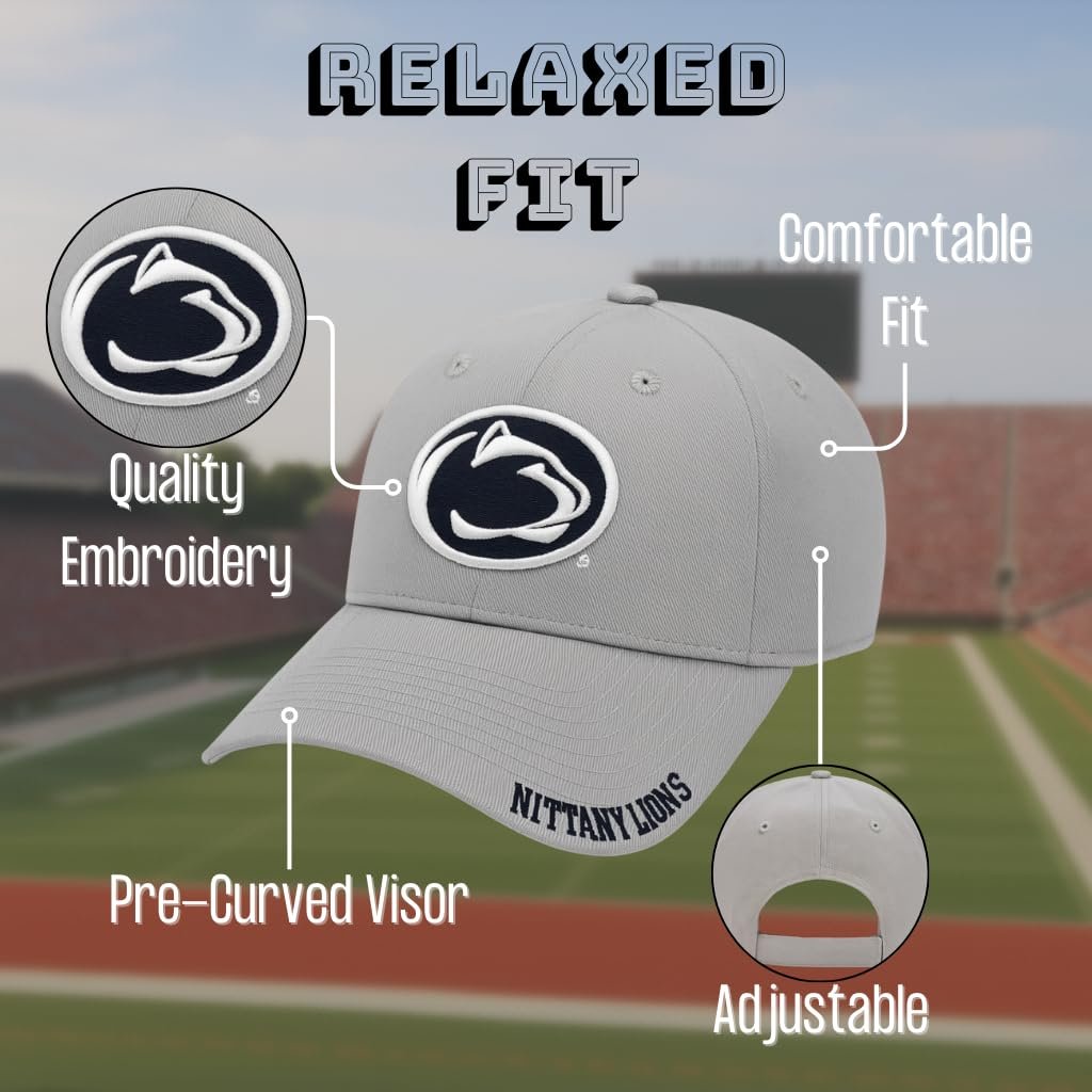Officially Licensed Penn State Nittany Lions Baseball Hat Gray/Blue Relaxed Fit Clean Up Hat Primary Team Logo Adjustable Sports Ball Cap