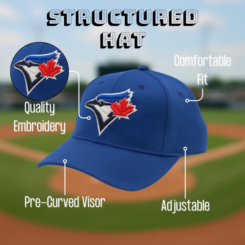 Officially Licensed Toronto Blue Jays Baseball Youth Boys Girls Baseball Hat Classic Primary Home Team Logo MVP Blue/White Adjustable Kids Sports Ball Cap