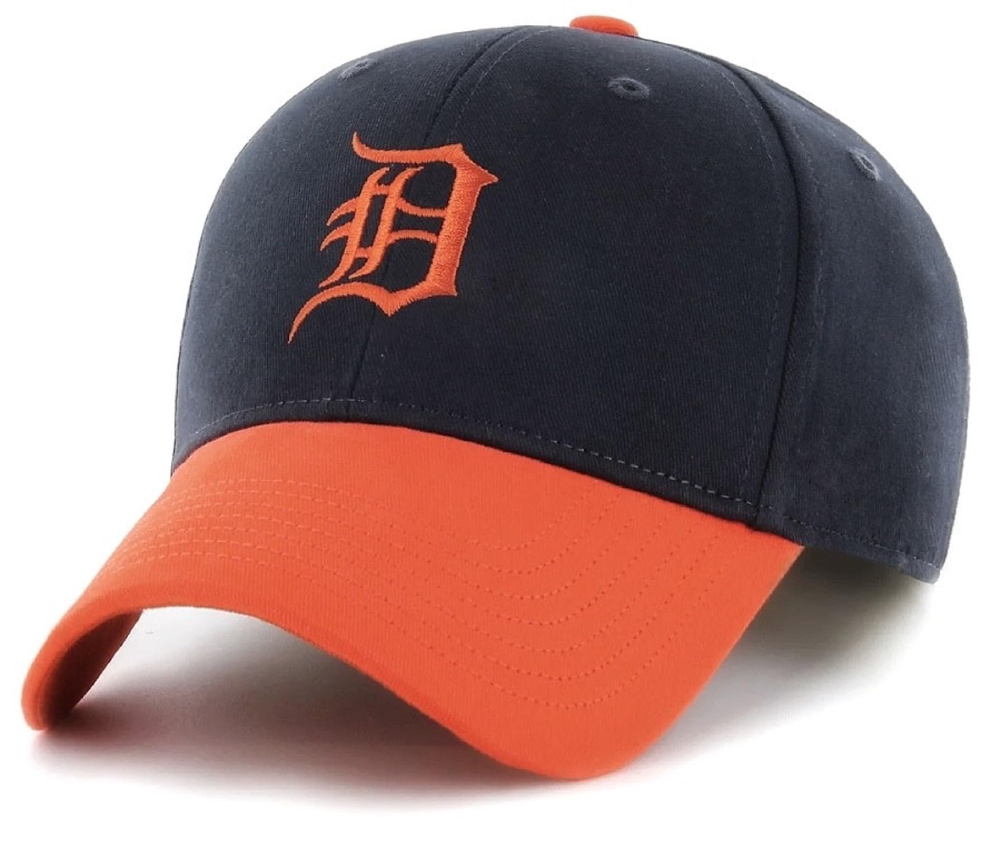 Officially Licensed Detroit Tigers Baseball Two-Tone MVP Hat Classic Navy Blue/Orange Embroidered Team Logo Adjustable Structured Cap