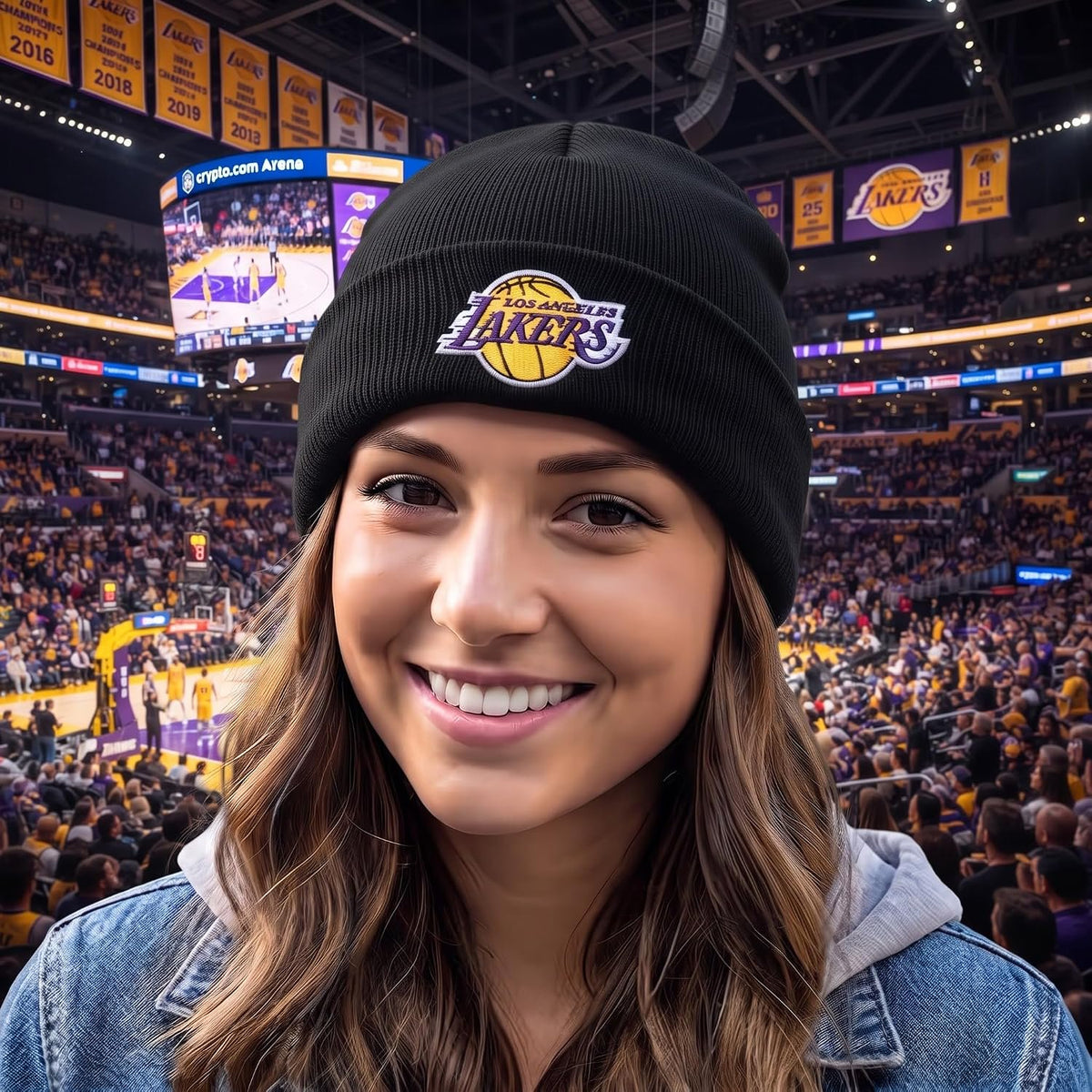 Los Angeles Lakers Black Cuff Knit Beanie Multicolor Logo Embroidery Unisex