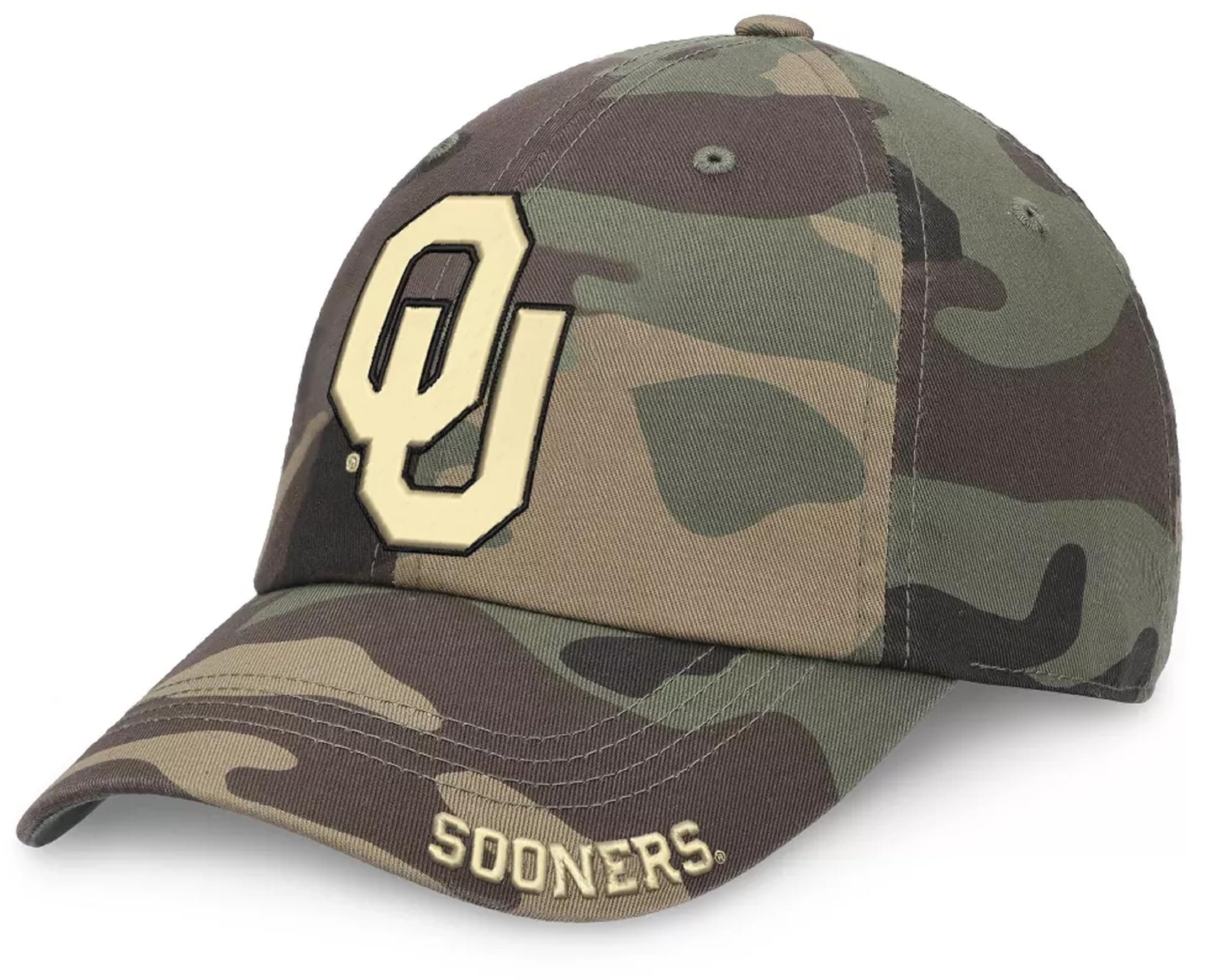 Officially Licensed Oklahoma University Camo Hat Classic Relaxed Fit Adjustable Primary Team Logo Embroidered MVP Sports Cap