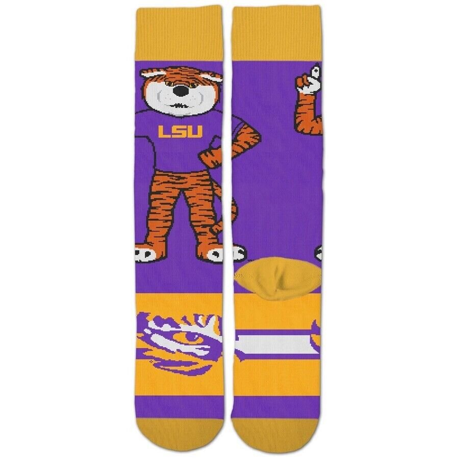 For Bare Feet LSU Louisiana State Tigers Crew OSFM Socks Mascot NCAA College Football Team New