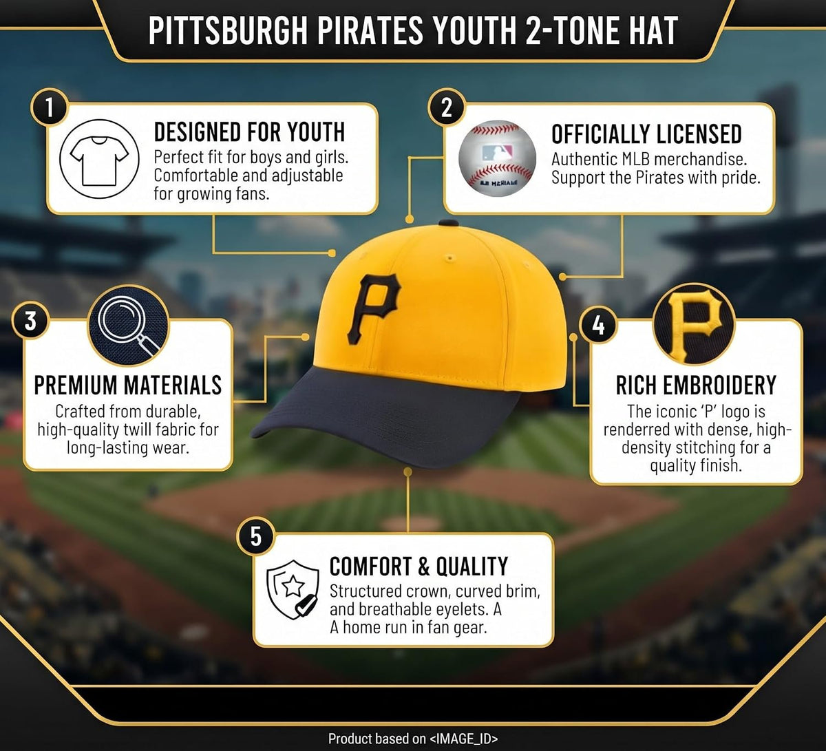 Pittsburgh Pirates Youth Two-Tone MVP Hat 'P' Logo Cap for Boys and Girls