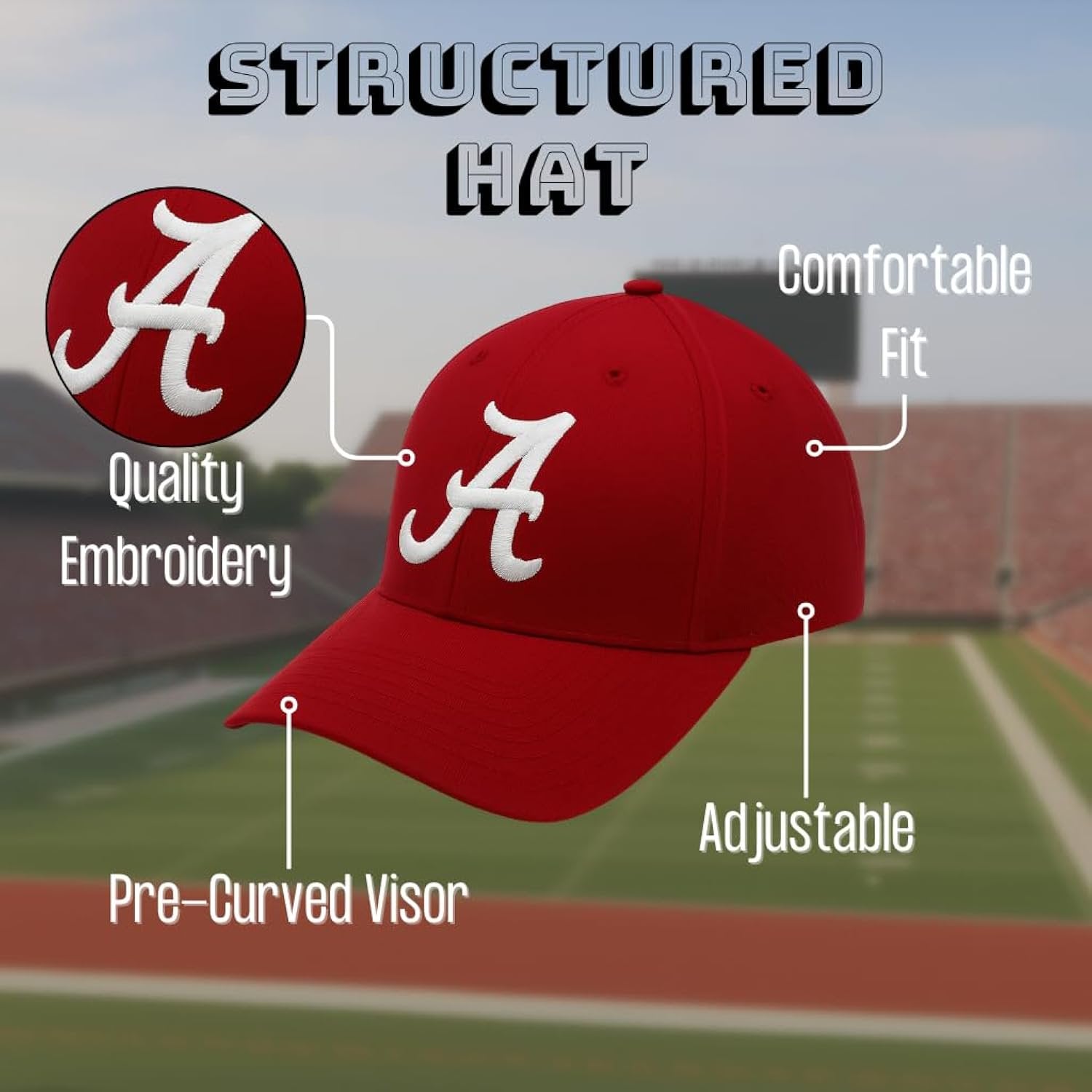 Officially Licensed Alabama University Crimson MVP Hat Classic Team Logo Adjustable Structured Cap
