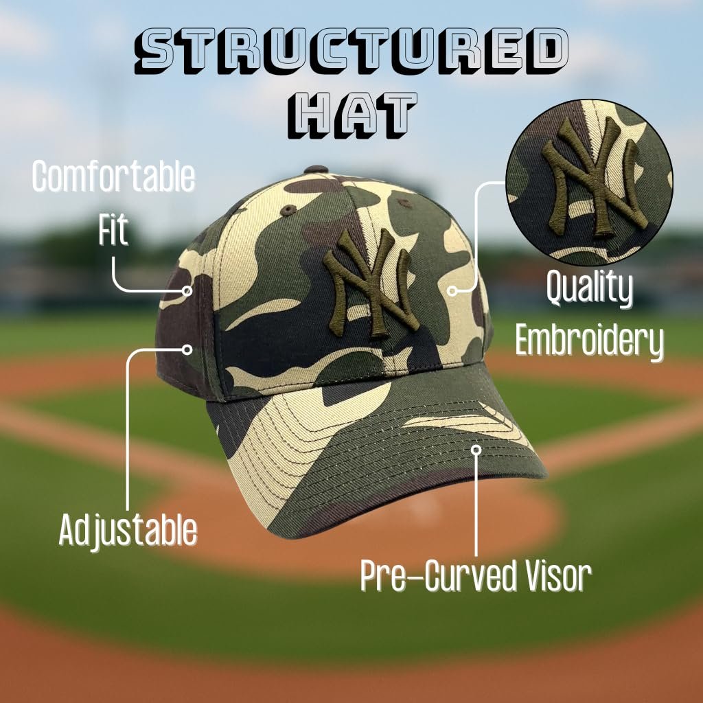Officially Licensed New York Yankees Baseball Camouflage Hat Classic NY Team Logo Adjustable MVP Structured Embroidered Cap