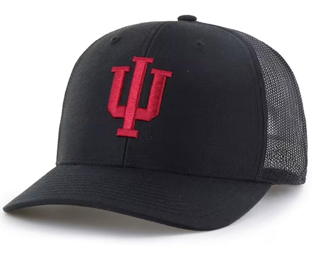 Officially Licensed University Indiana Mesh Trucker Hat Classic Primary Home Team Logo Adjustable Structured Embroidered Black Snapback Baseball Sports Ball Cap