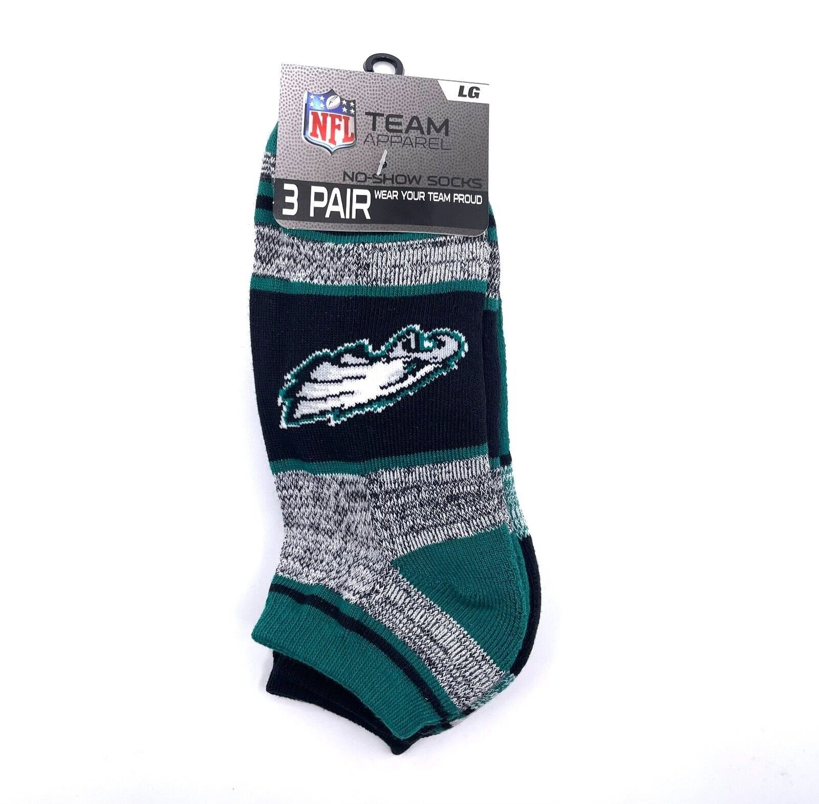 PHILADELPHIA EAGLES 3 PAIR NO SHOW SOCKS LARGE AUTHENTIC NFL FOOTBALL TEAM NEW