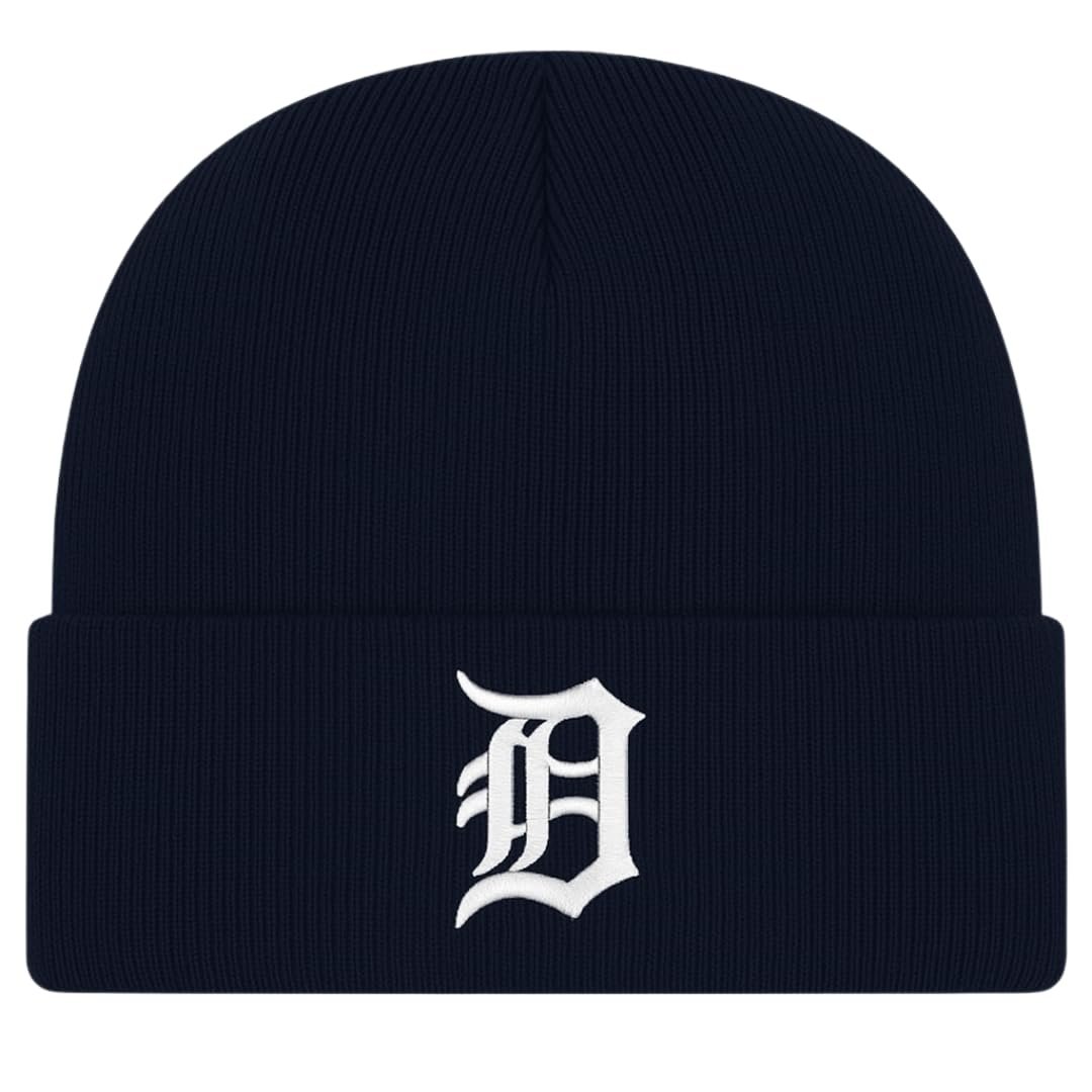 Officially Licensed Detroit Tigers Navy Baseball Cuffed Knit Beanie Hat Classic Primary Team Logo Embroidered Cold Weather Blue/White Cap