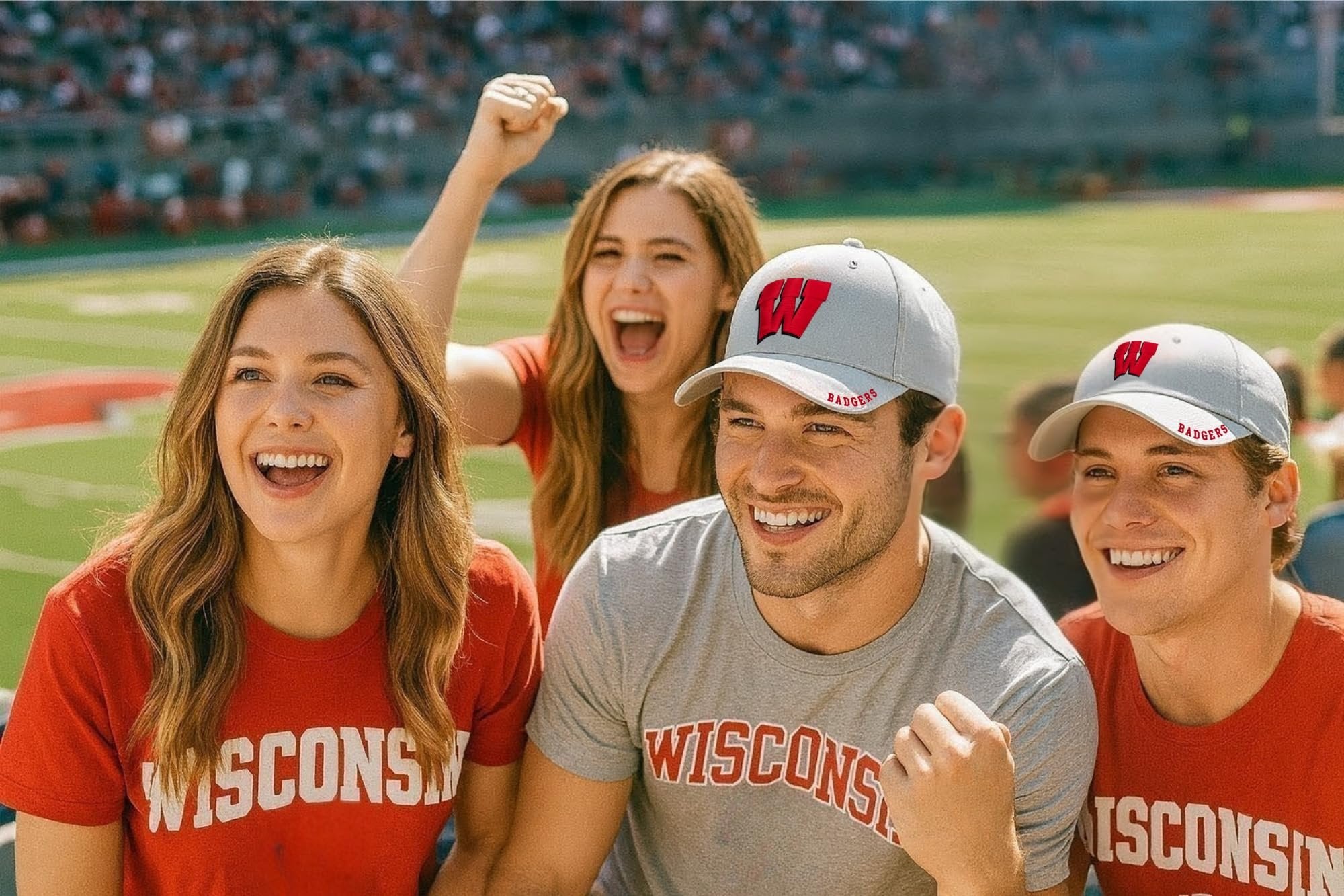 Officially Licensed University Wisconsin Badgers Classic Edition Gray/Red Clean Up Hat Primary Badgers Relaxed Fit Embroidered Team Logo Adjustable Sports Ball Cap