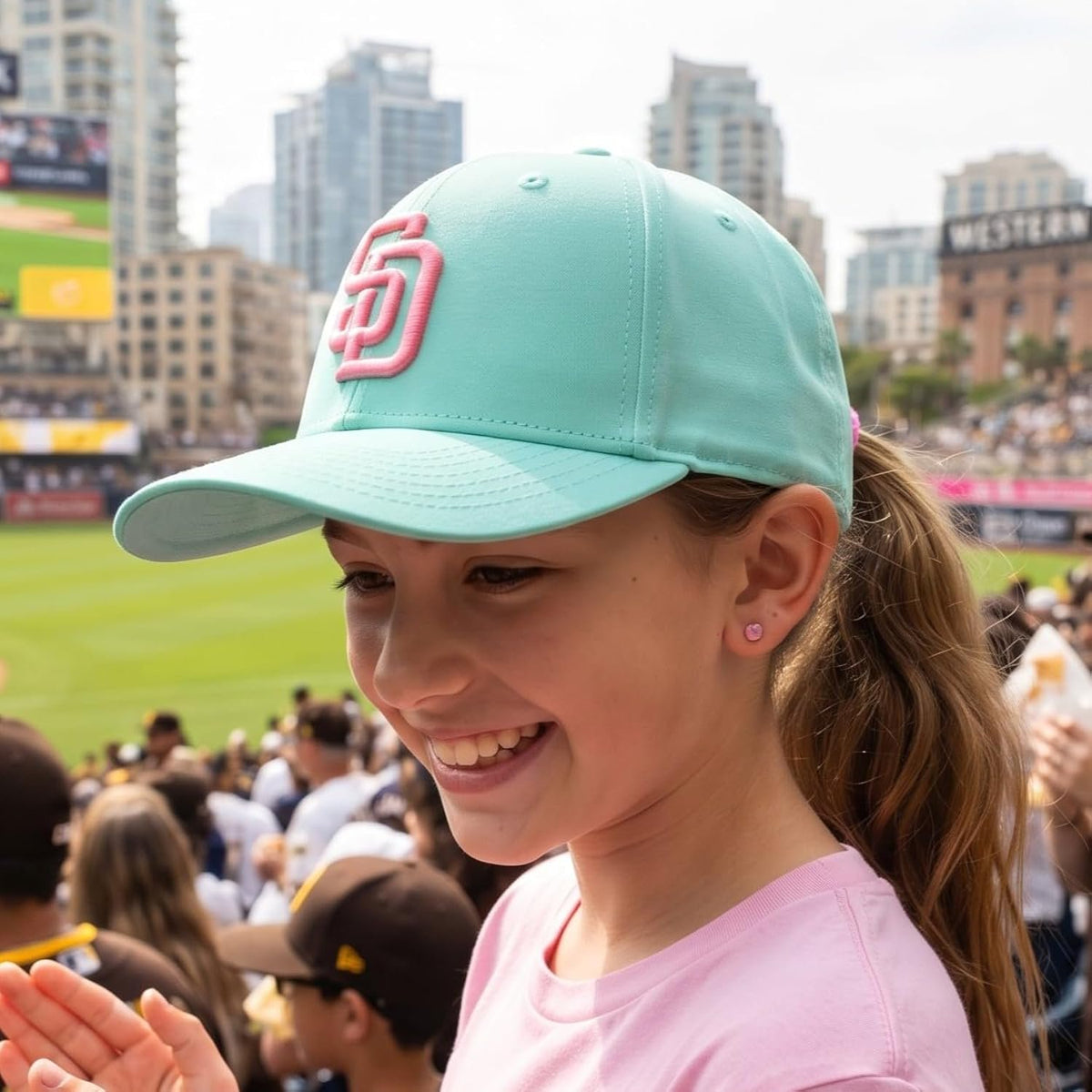 San Diego Padres City Connect Youth Hat Teal & Pink SD Logo for Boys and Girls