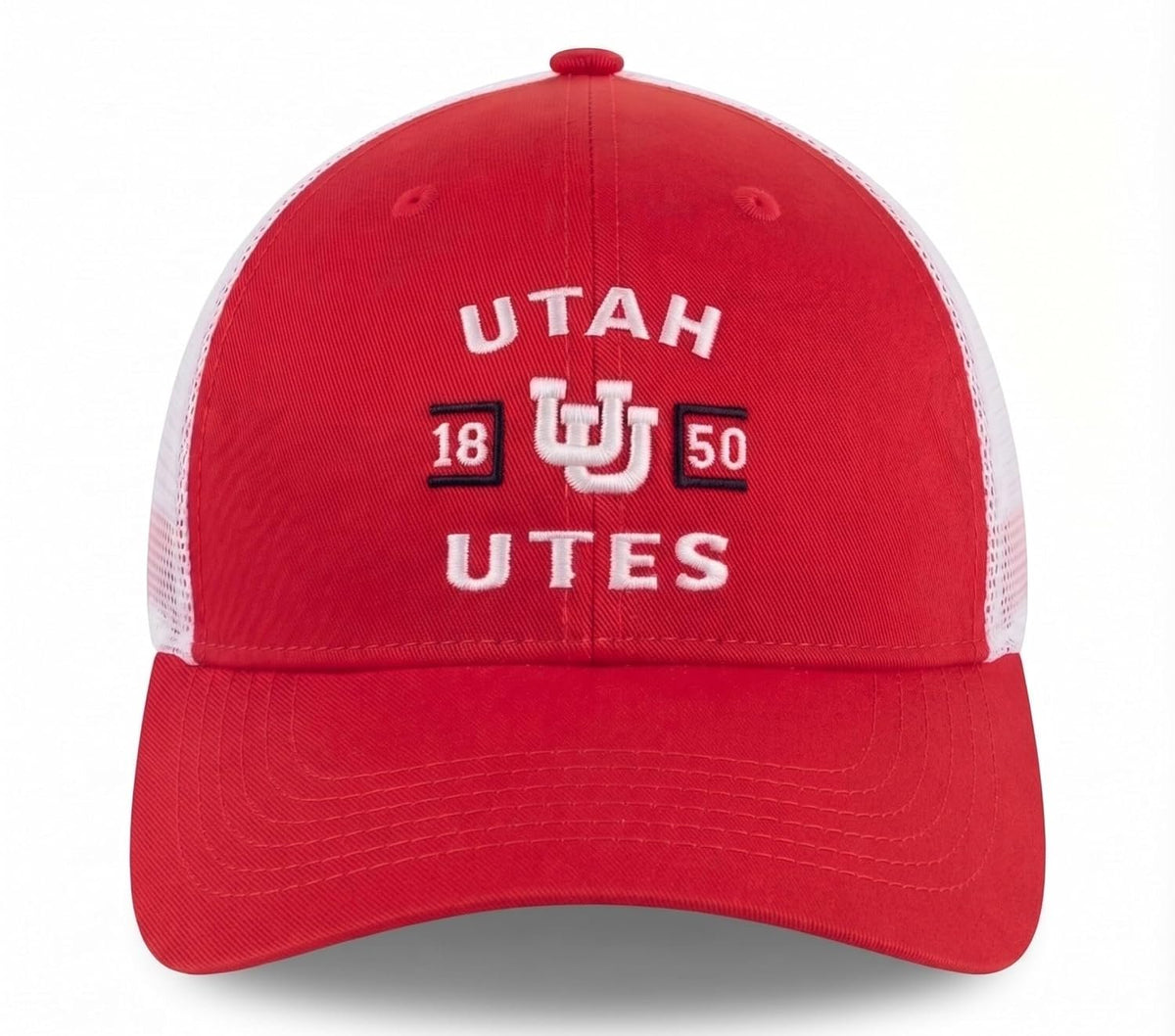 Utah Utes Red White Mesh Trucker Hat with UU Logo Adjustable Unisex Cap