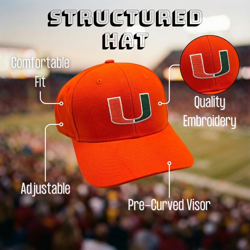 Officially Licensed University of Miami Hurricanes Orange MVP Hat Classic Team Logo Adjustable Embroidered Structured Baseball Sports Cap