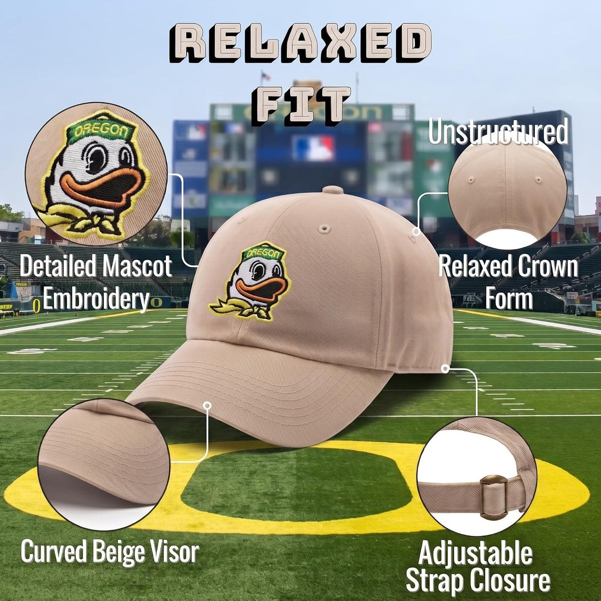 Oregon Ducks Relaxed Fit Beige Hat with Multicolor Logo Adjustable Cap