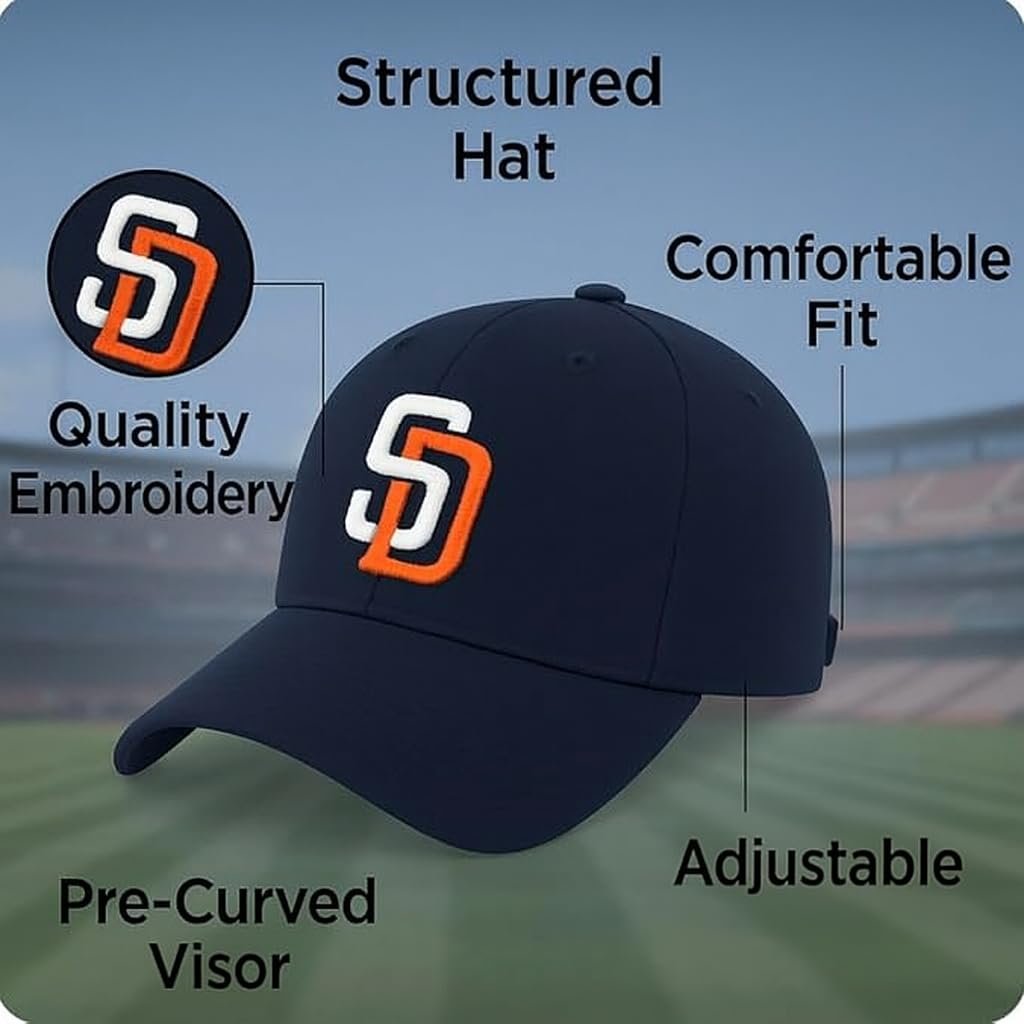 Officially Licensed San Diego Youth Boys Girls Navy Baseball Hat Classic Primary Team Logo Adjustable MVP Kids Blue Cap