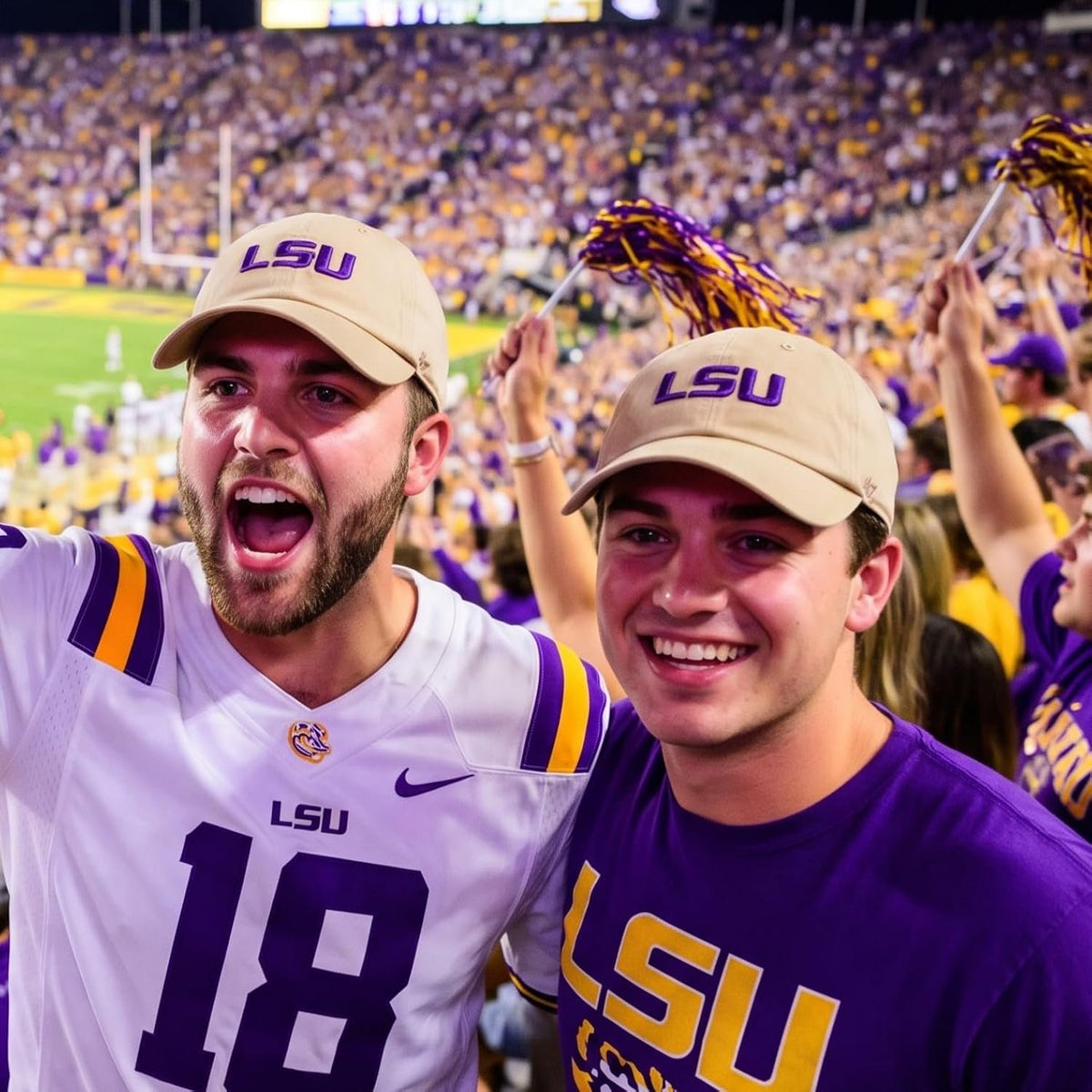 LSU Tigers Relaxed Fit Beige Hat with Purple Logo, Adjustable Unisex Cap
