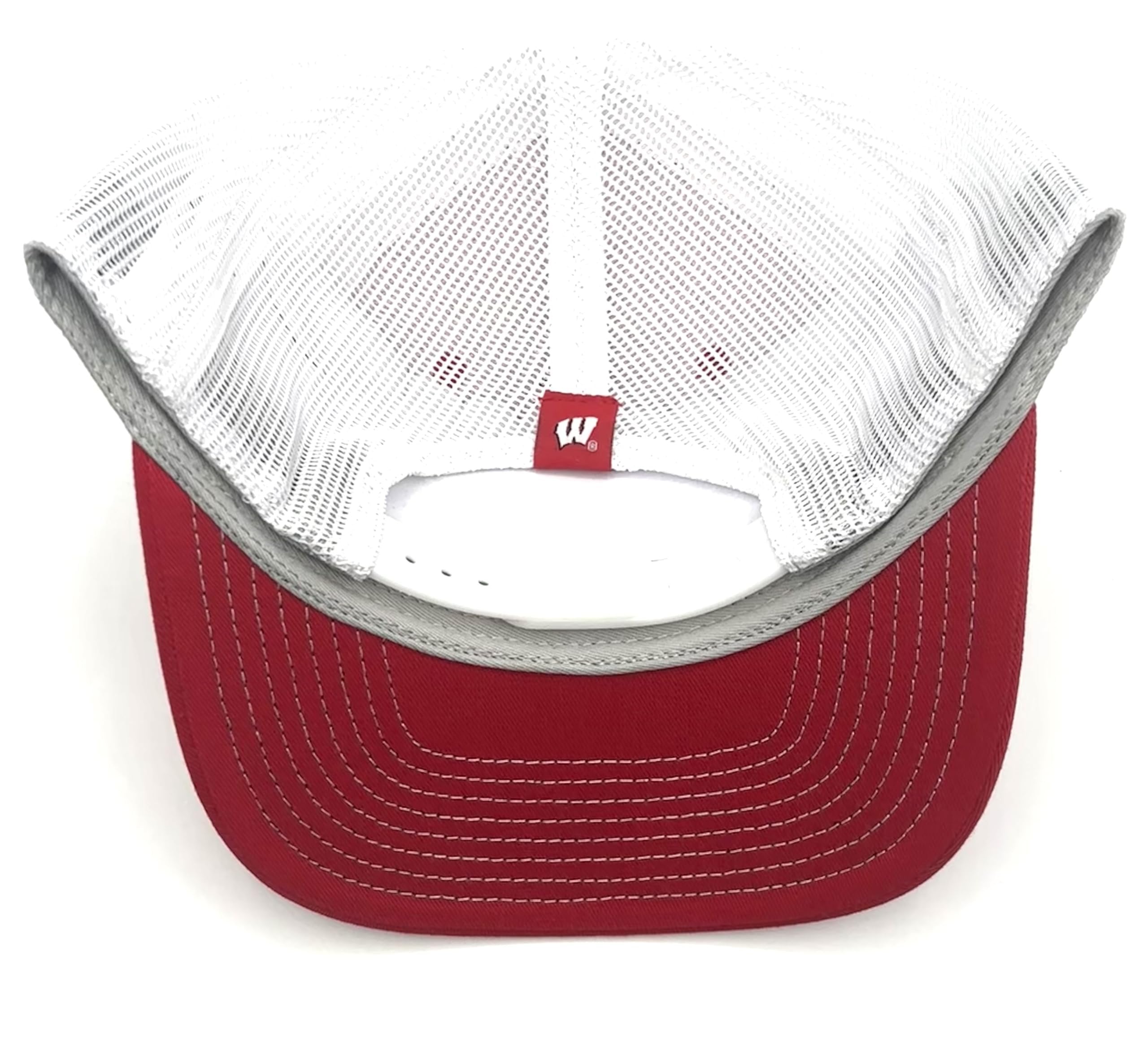 Officially Licensed University Wisconsin Mesh Trucker Hat Classic Red/White Badgers Embroidered Team Logo Structured Snapback Sports Cap