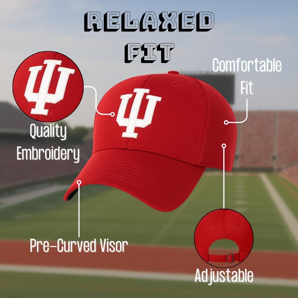 Officially Licensed University Indiana Hoosiers Relaxed Fit Clean Up Baseball Cap, Crimson Red with White Embroidered Logo, Unisex Adjustable Hat