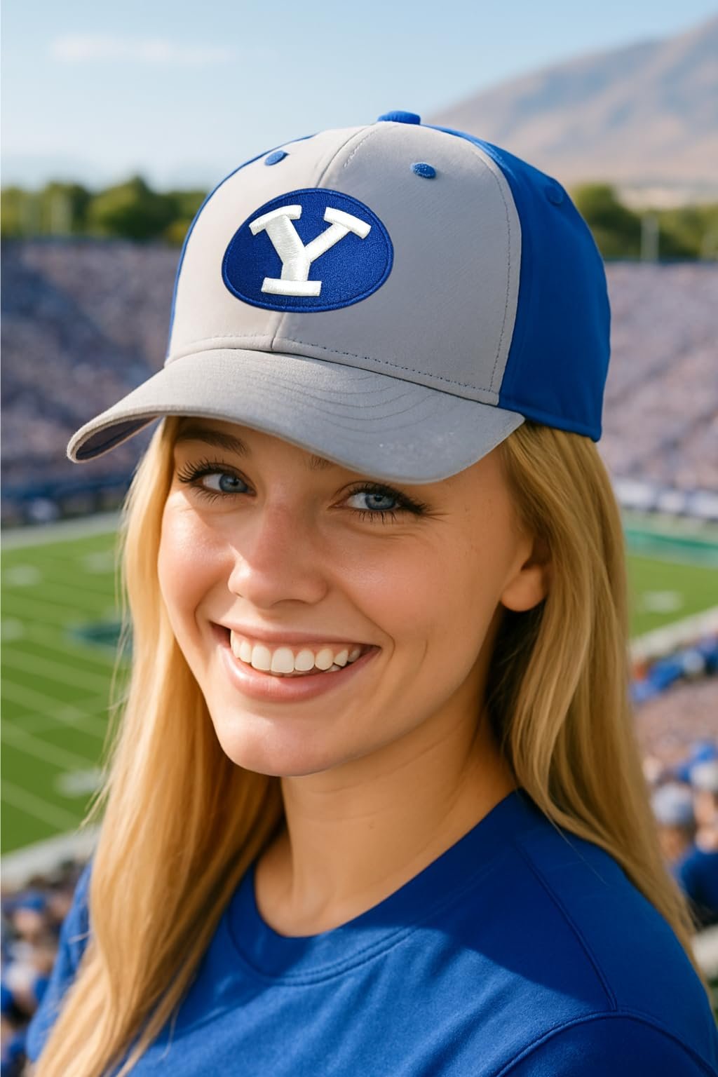 Officially Licensed BYU Cougars Classic Edition Blue/Gray MVP Hat Adjustable Primary Home Team Logo Structured Two-Tone Snapback Sports Ball Cap