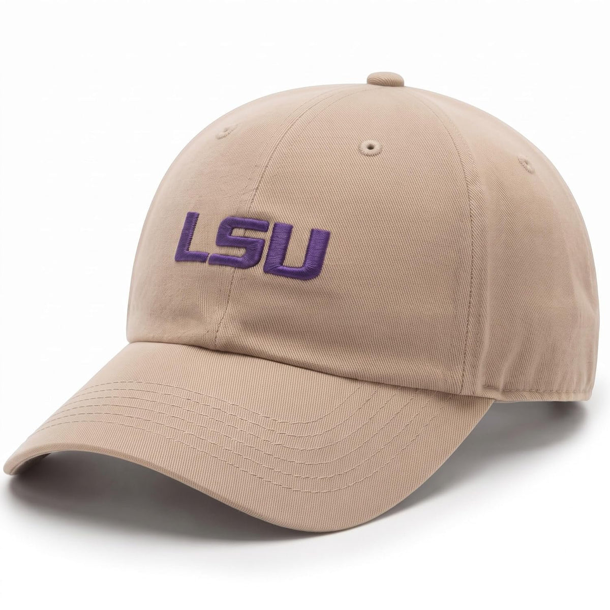 LSU Tigers Relaxed Fit Beige Hat with Purple Logo, Adjustable Unisex Cap