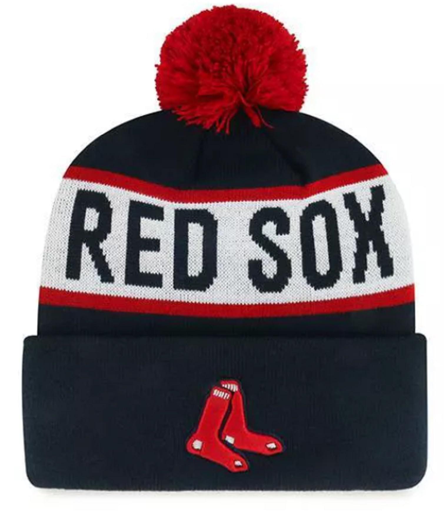 Officially Licensed Boston Red Sox Baseball Navy Cuffed Knit Pom Beanie Hat Classic Edition Embroidered Red/White Team Logo Winter Sox Winter Sports Cap