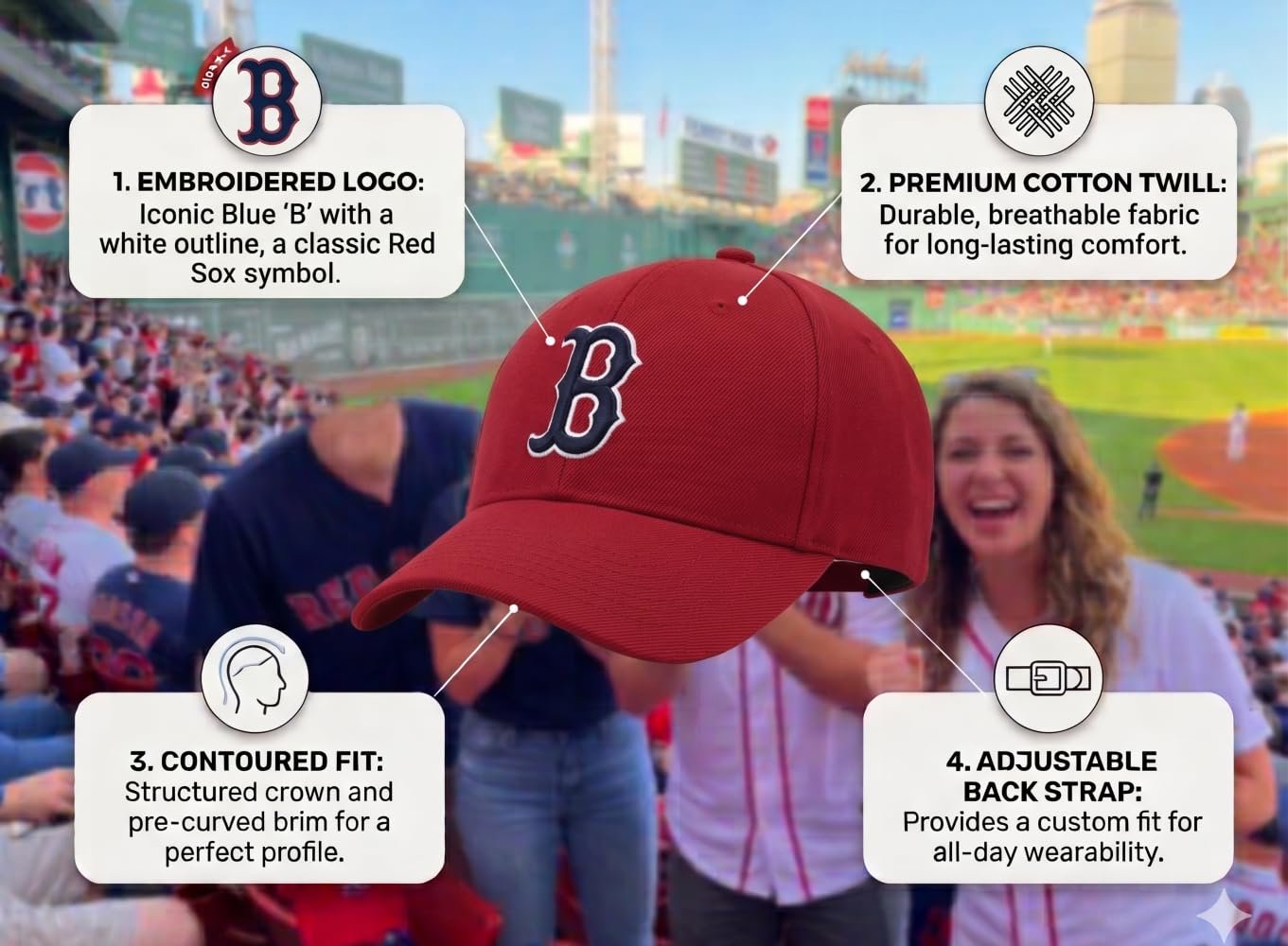Officially Licensed Boston Red Sox Classic Red MVP Hat Embroidered Navy/White B Logo Adjustable Cap