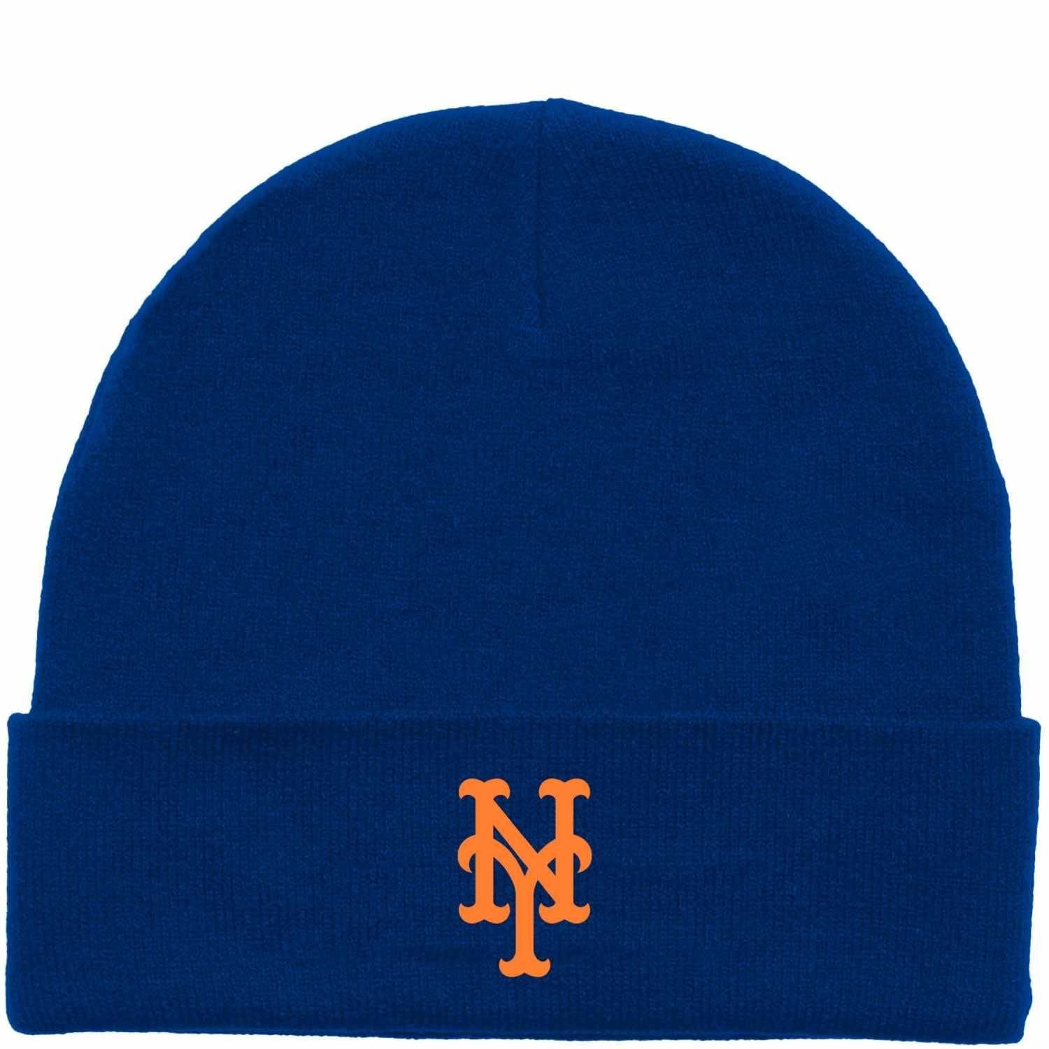 Officially Licensed NY Mets Baseball MVP Blue/Orange Cuffed Knit Beanie Hat Classic Edition Embroidered Primary Home Team Logo Sports Cap