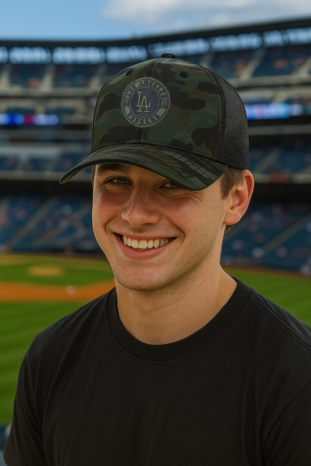 Officially Licensed Los Angeles Dodgers Camo Mesh Trucker Hat Classic Edition MVP Adjustable Structured Embroidered Team Logo Snapback Sports Cap