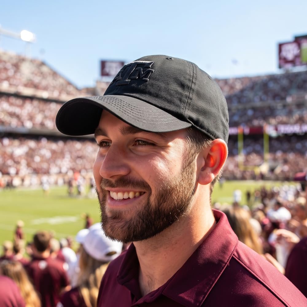 Officially Licensed Texas A&M Aggies Classic Edition Black on Black Clean Up Hat Adjustable Embroidered Relaxed Fit Sports Cap