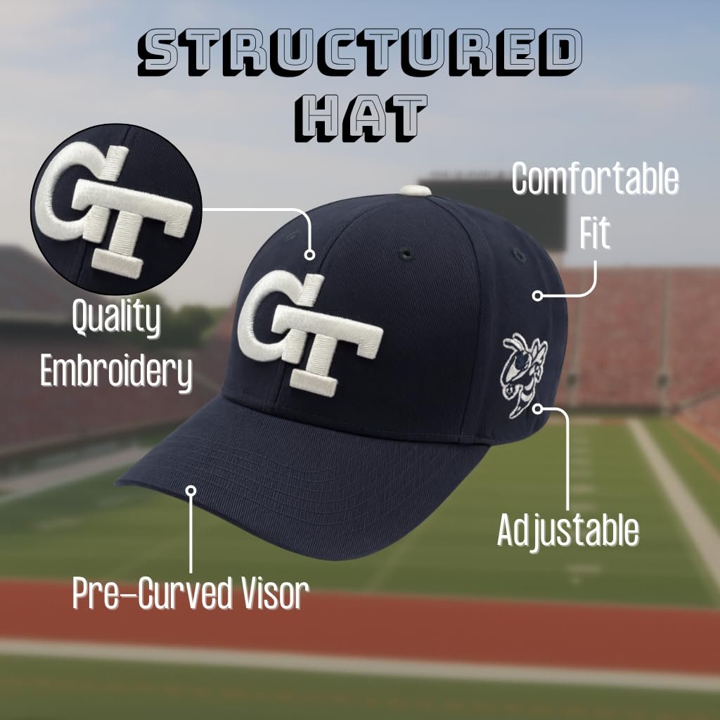 Officially Licensed Georgia Yellow Jackets Navy Blue/White MVP Hat Classic Edition Primary Team Logo Adjustable Embroidered Baseball Sports Ball Cap