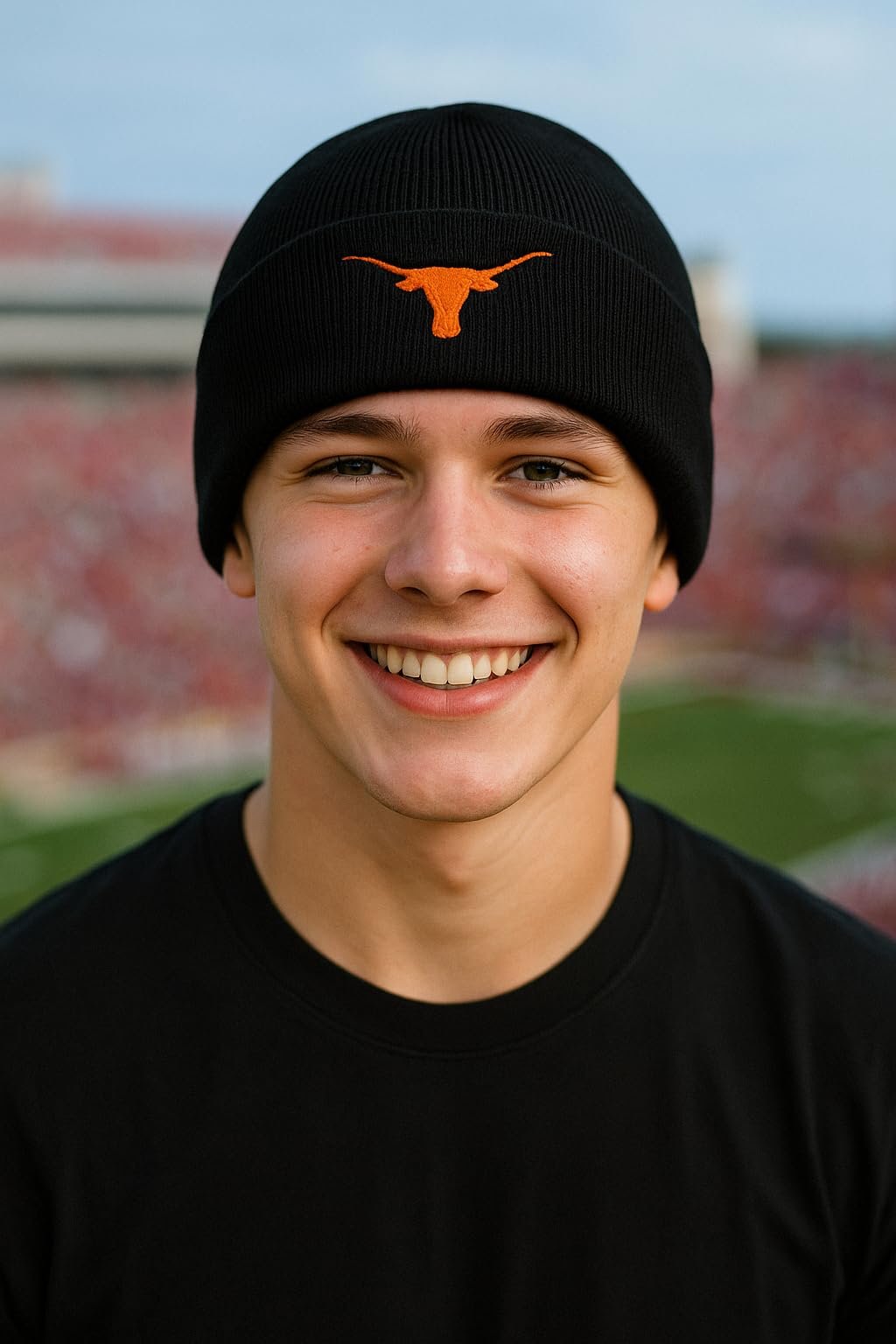Officially Licensed Texas University Cuffed Knit Beanie Hat Classic Edition Embroidered Team Logo Black/Orange Cap