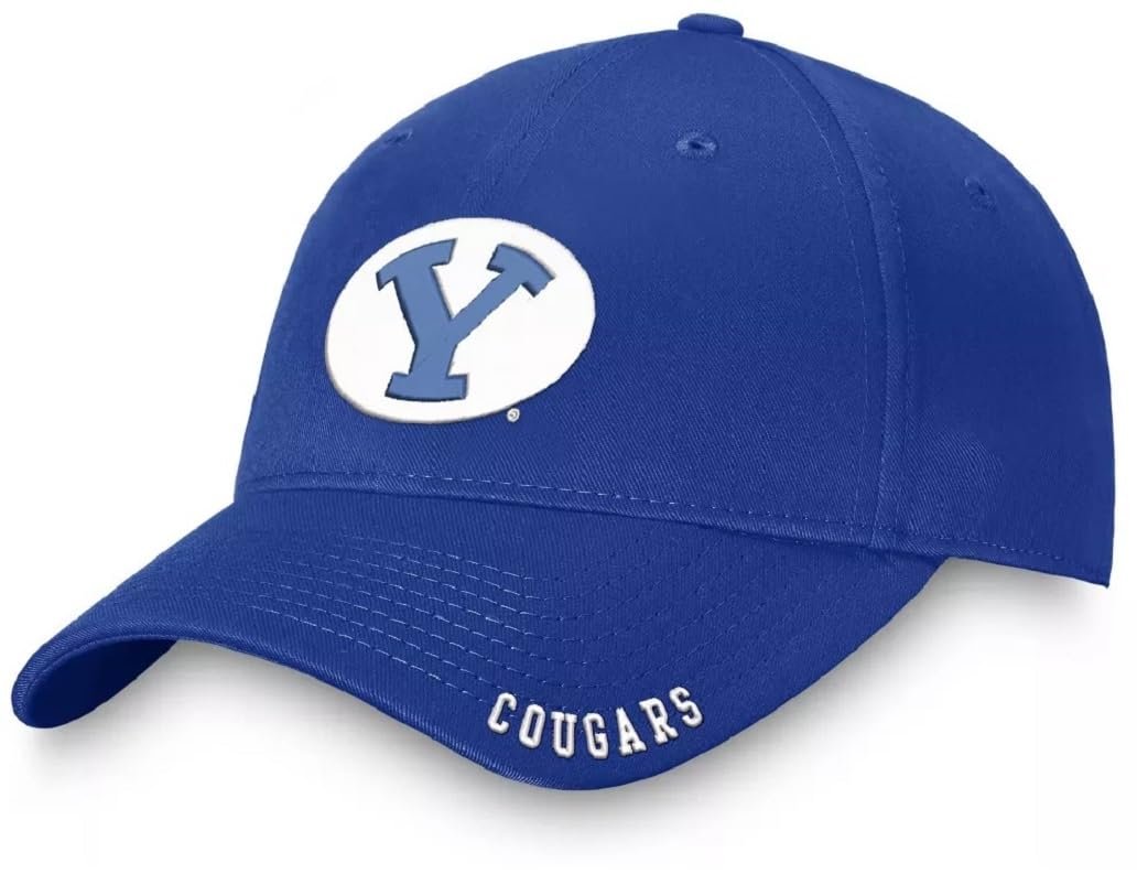 Officially Licensed BYU Cougars Classic Edition Hat Adjustable Relaxed Fit Embroidered Team Logo Navy Blue/White Slouch Cap