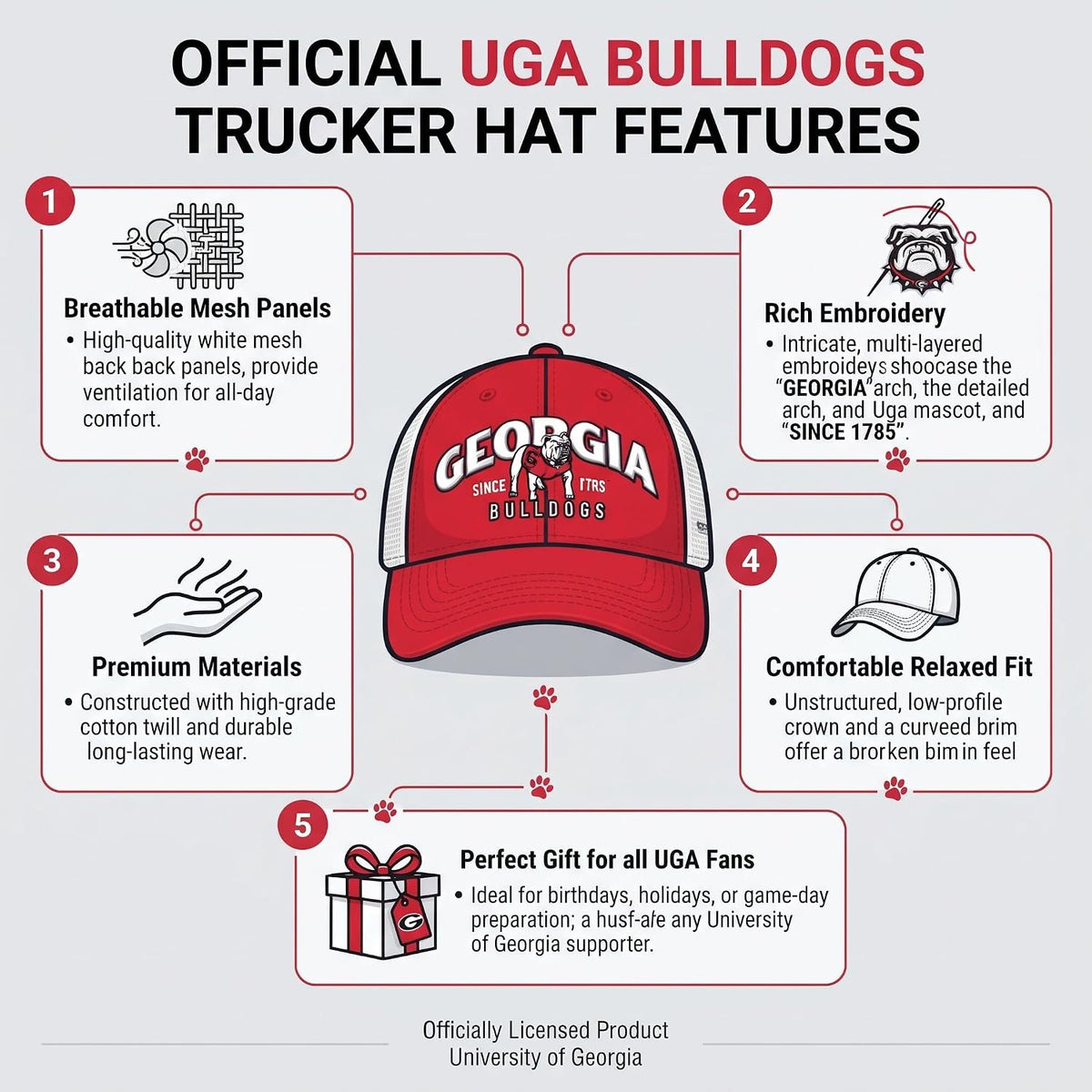 Georgia Bulldogs Two Tone Mesh Trucker Hat, Multicolor UGA Logo, Unisex Cap