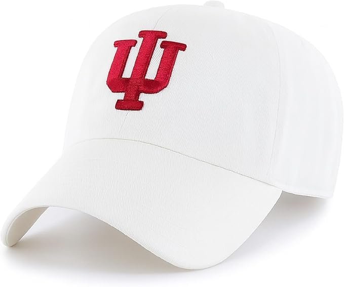 Officially Licensed University Indiana Hoosiers Relaxed Fit Clean Up Baseball Cap, White with Crimson Embroidered Logo, Unisex Adjustable Hat