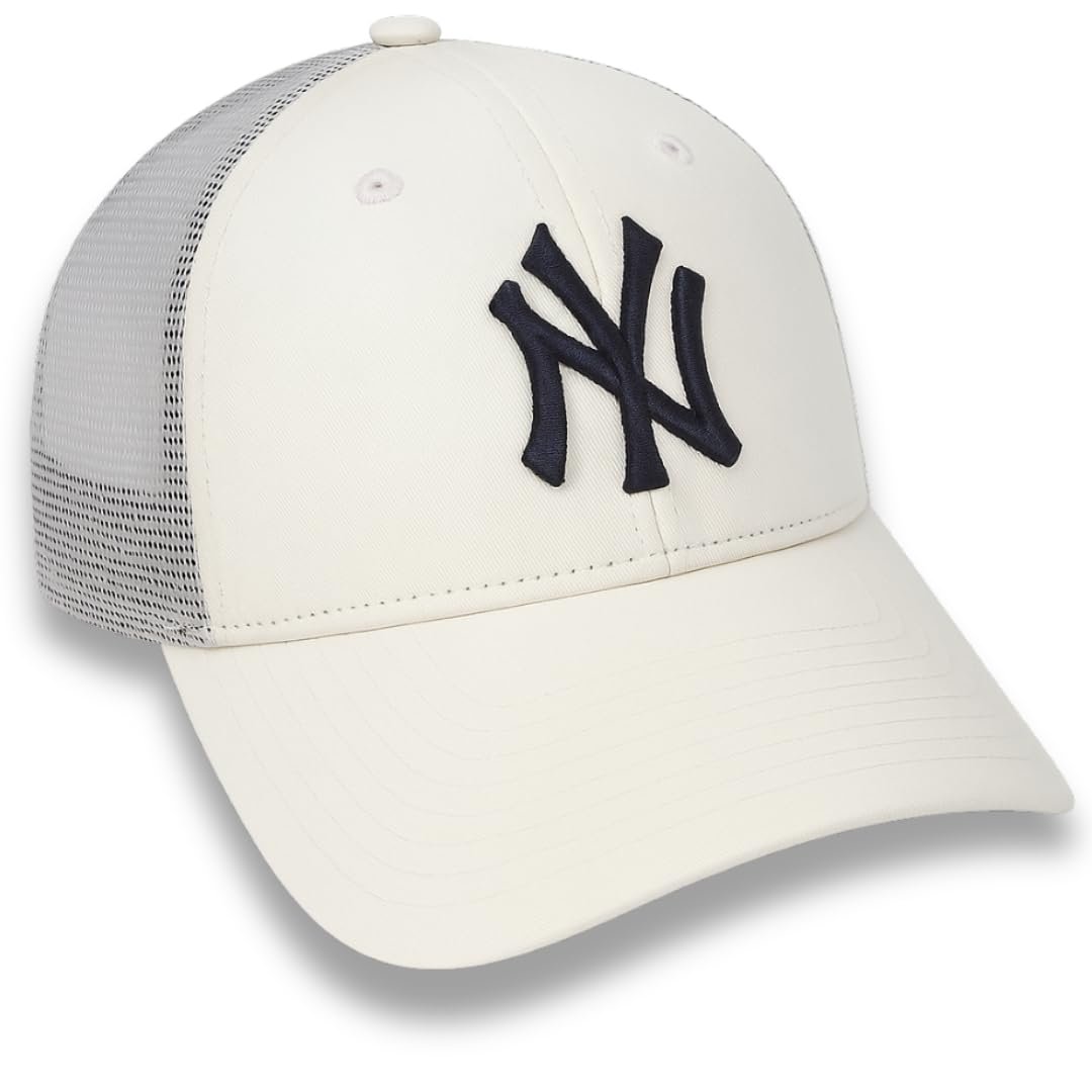 Officially Licensed New York Yankees Baseball White/Navy Mesh Trucker MVP Hat Classic Primary Home Team Logo Adjustable Embroidered NY Blue Structured Snapback Sports Ball Cap