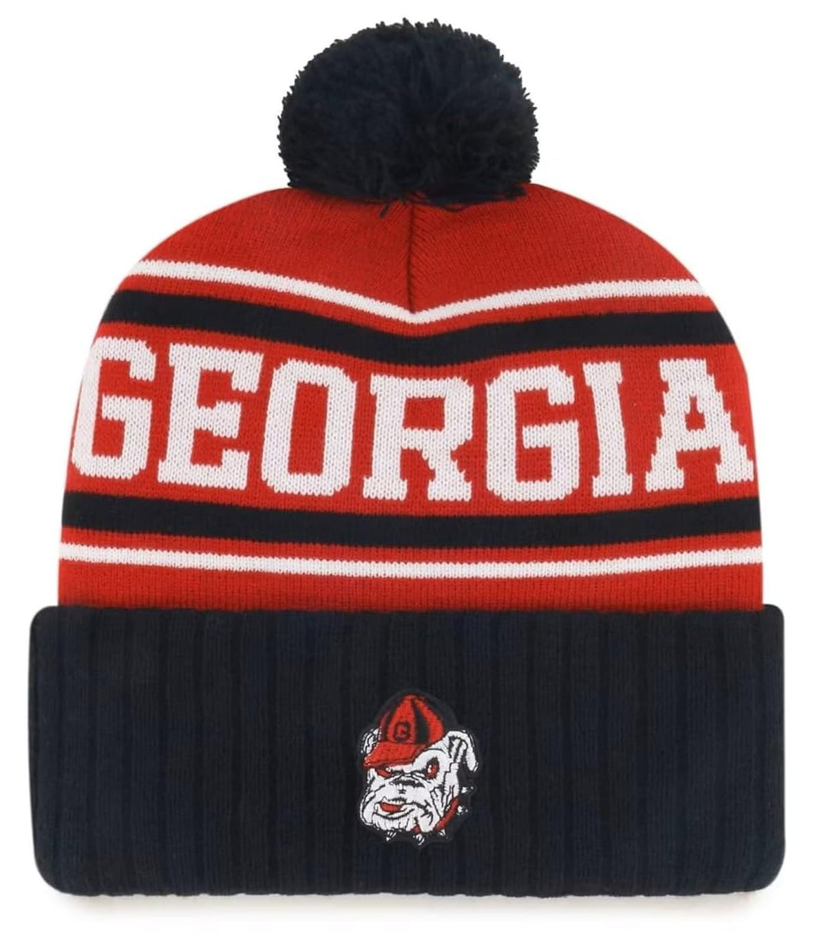 Georgia Bulldogs Cuffed Knit Red Black White Pom Beanie Winter Sports Cap
