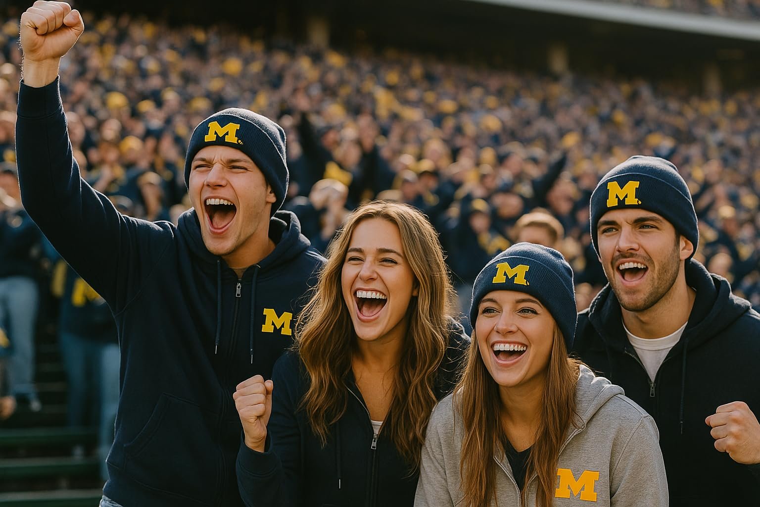 Officially Licensed Michigan Wolverines Cuffed Knit Navy Blue Beanie Hat Classic Primary Team Logo Embroidered University Cold Weather Cap