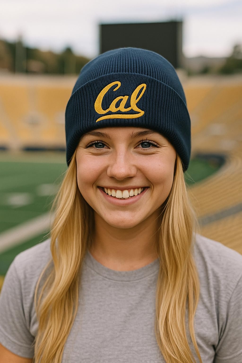 Officially Licensed Cal Berkeley Navy Cuff Knit Beanie Hat Classic Embroidered University Team Logo Blue Winter Sports Cap