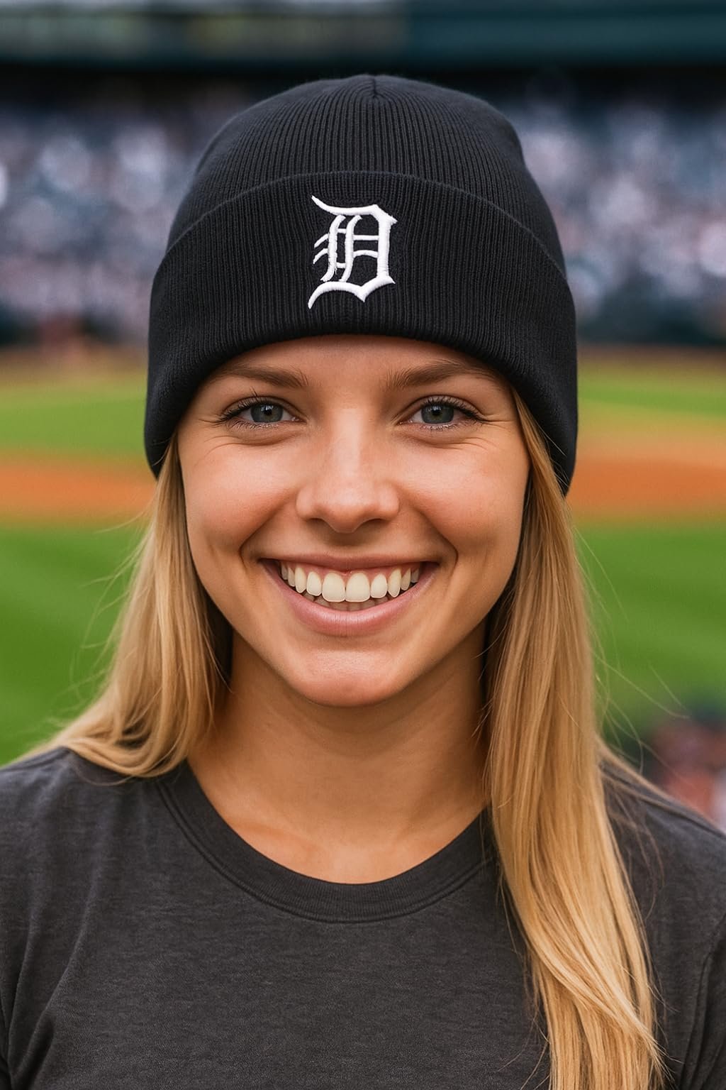 Officially Licensed Detroit Tigers Navy Baseball Cuffed Knit Beanie Hat Classic Primary Team Logo Embroidered Cold Weather Blue/White Cap