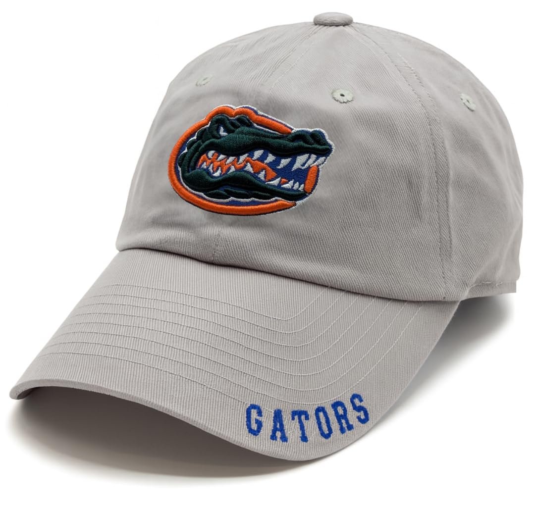 Officially Licensed University Florida Hat Classic Relaxed Fit Gators Team Logo Adjustable Embroidered Baseball Sports Gray Ball Cap