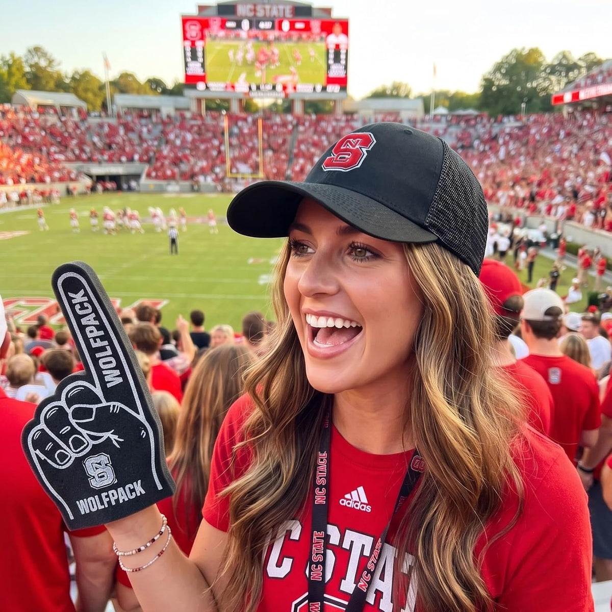 North Carolina State Wolfpack Hat Black Mesh Trucker Adjustable Embroidered Cap