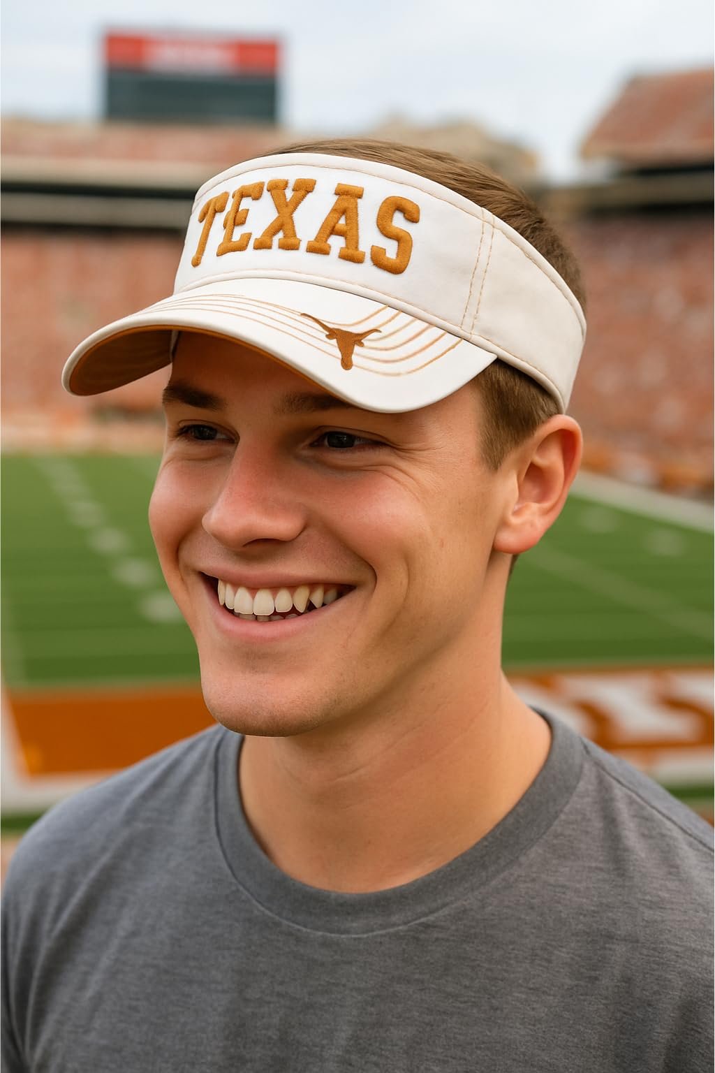 47 Officially Licensed Texas University Longhorns Visor Hat Adjustable Orange/White Team Logo Solid Embroidered Cap