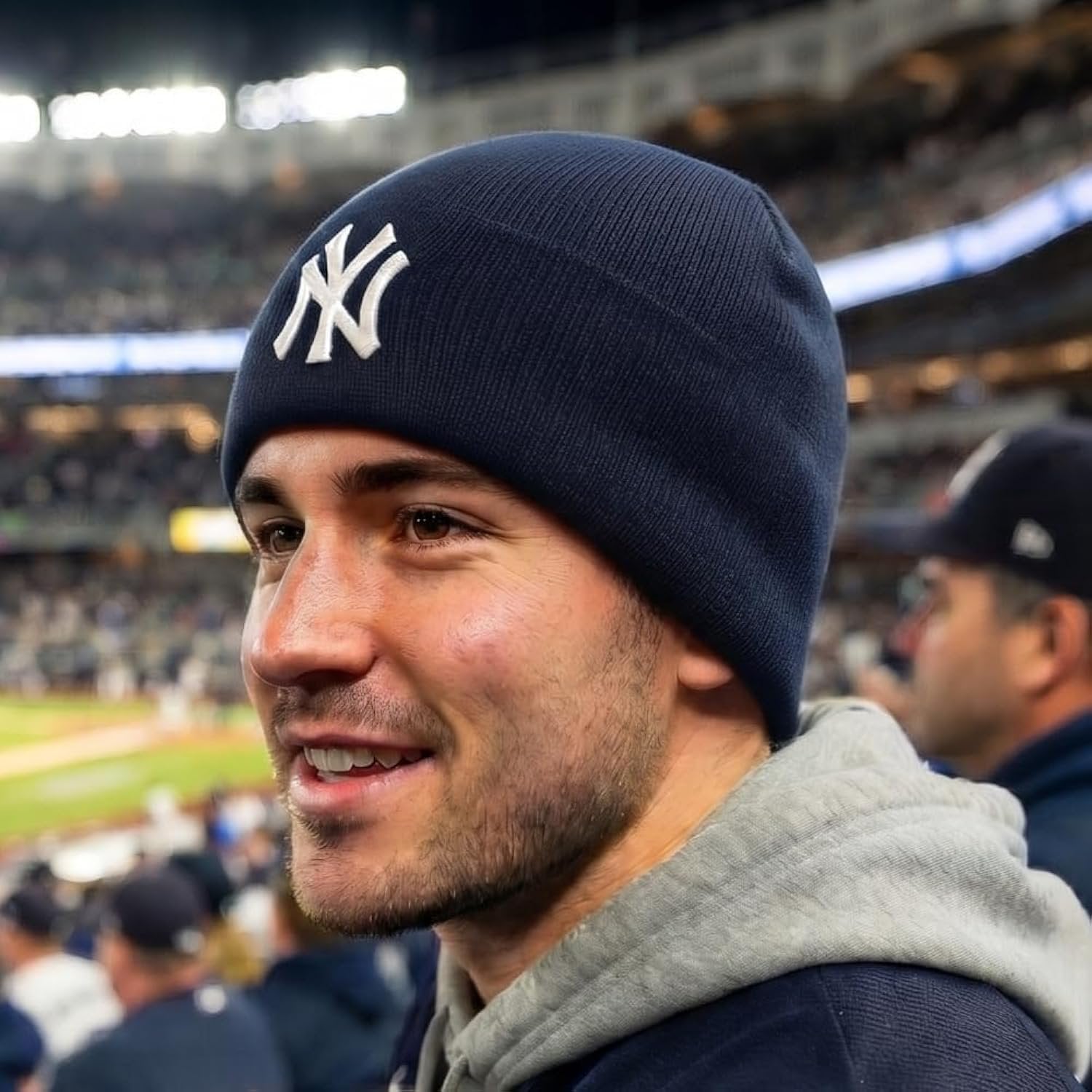 Officially Licensed New York Navy Blue Cuffed Knit Beanie with Iconic NY Embroidery in White