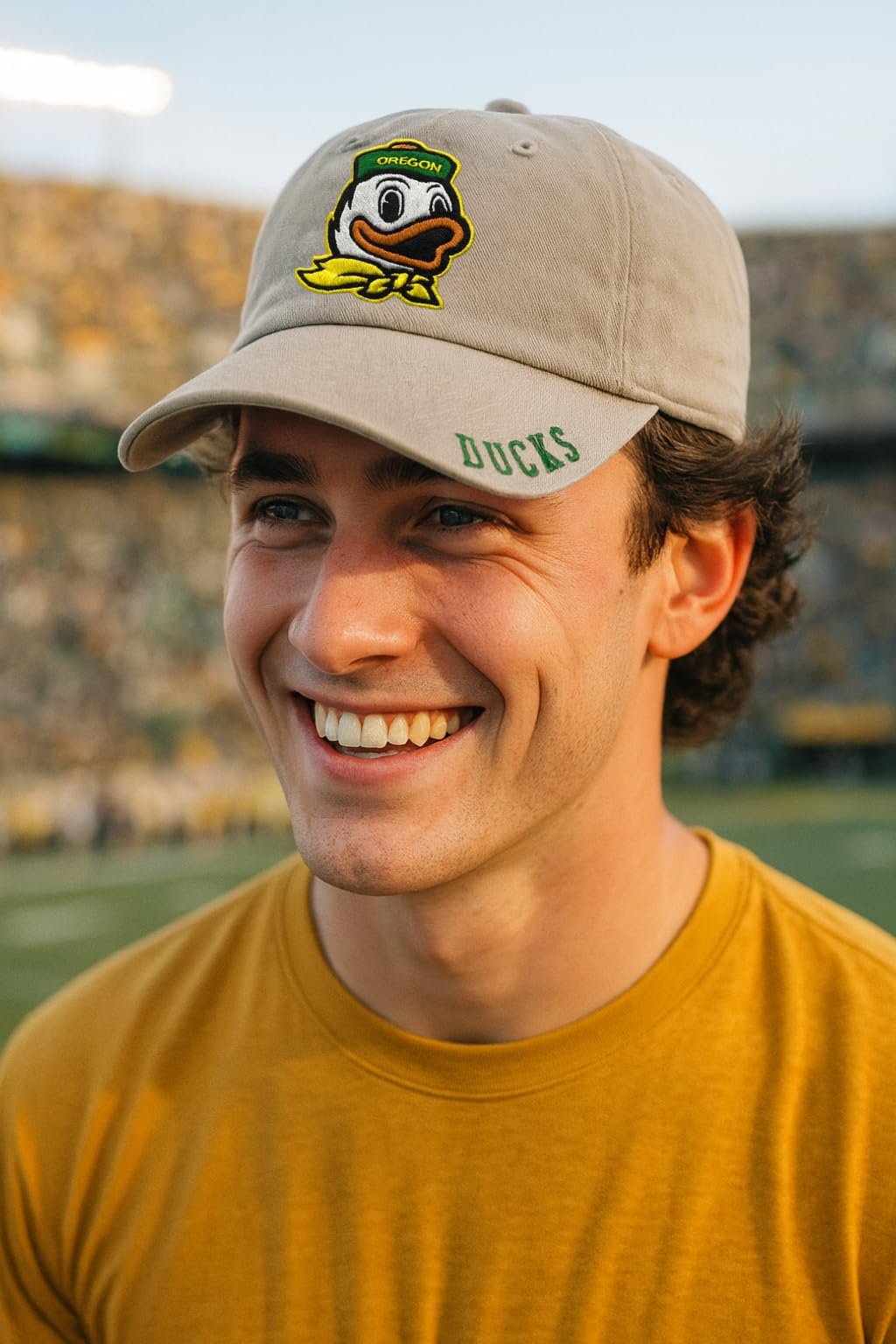 Officially Licensed Oregon University Ducks Classic Edition Gray Clean Up Hat Adjustable Relaxed Fit Primary Mascot Embroidered Team Logo Sports Ball Cap