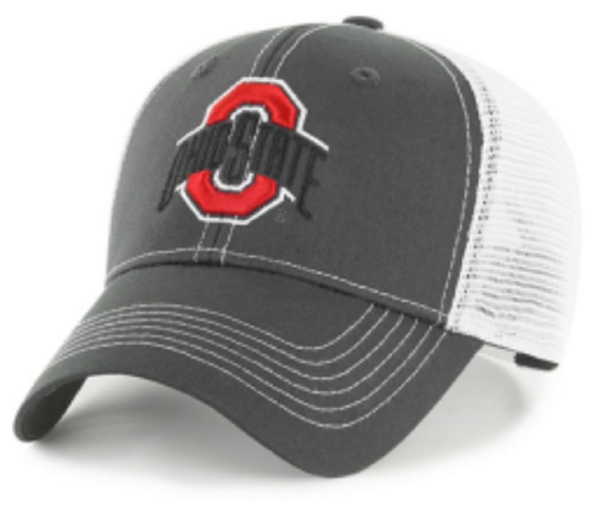 Officially Licensed Ohio State Hat Classic Mesh Trucker Embroidered Team Logo Adjustable Gray/White Two-Tone Structured Snapback Cap Multicolor