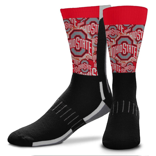 OHIO STATE BUCKEYES MONTAGE ADULT LARGE CREW SOCKS AUTHENTIC NCAA FOOTBALL NEW