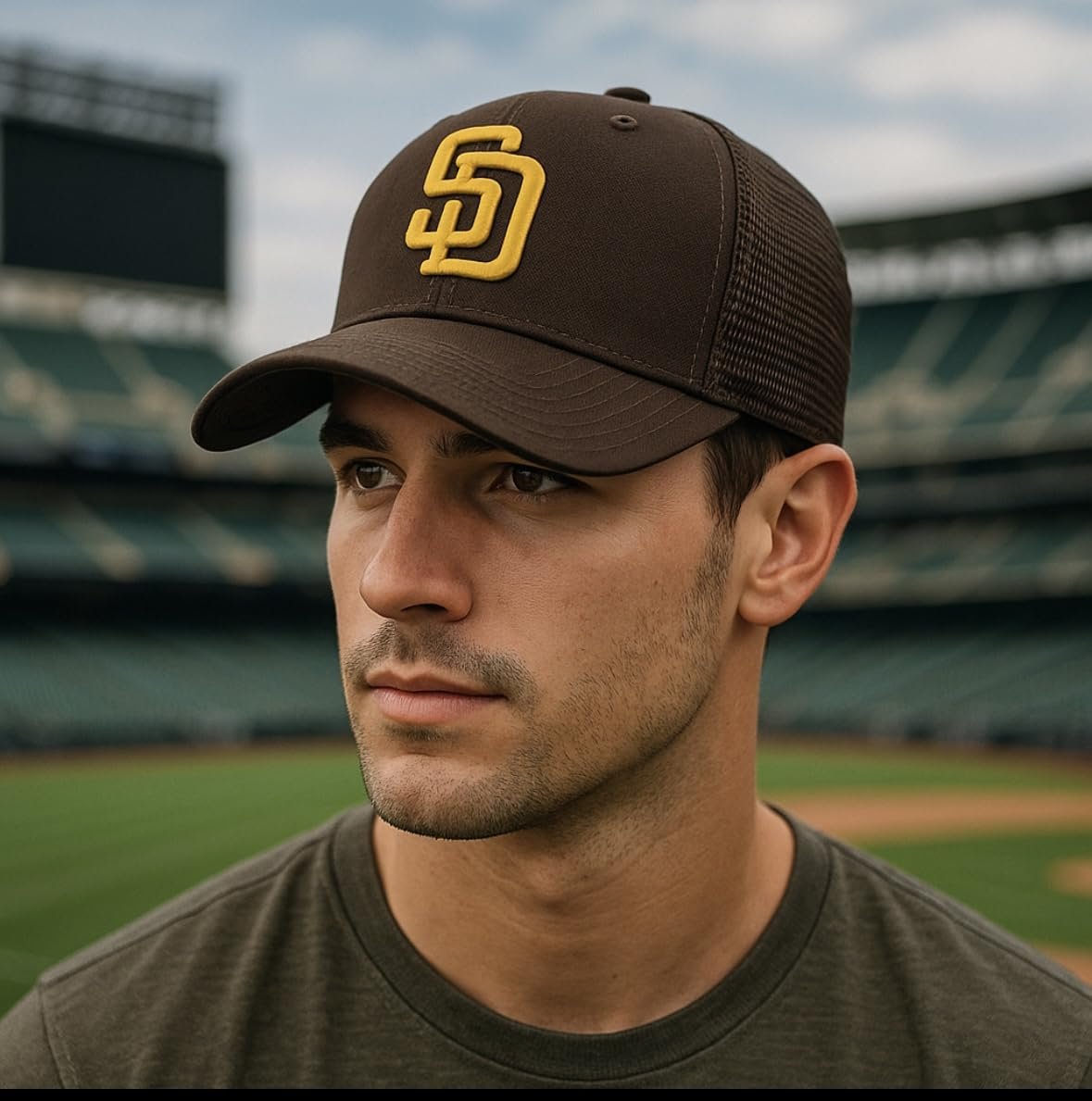 Officially Licensed San Diego Baseball Mesh Trucker Brown MVP Hat Classic Adjustable Embroidered Home Team Logo Structured Snapback Sports Cap