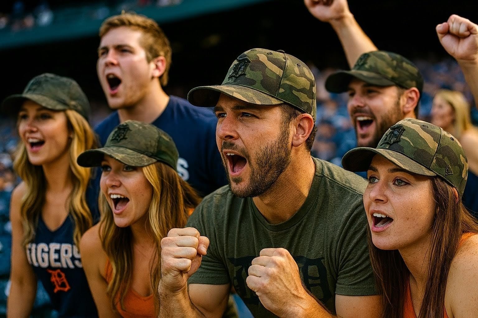 Officially Licensed Detroit Tigers Baseball Camouflage Hat Classic Orange Team Logo Adjustable MVP Structured Embroidered Cap