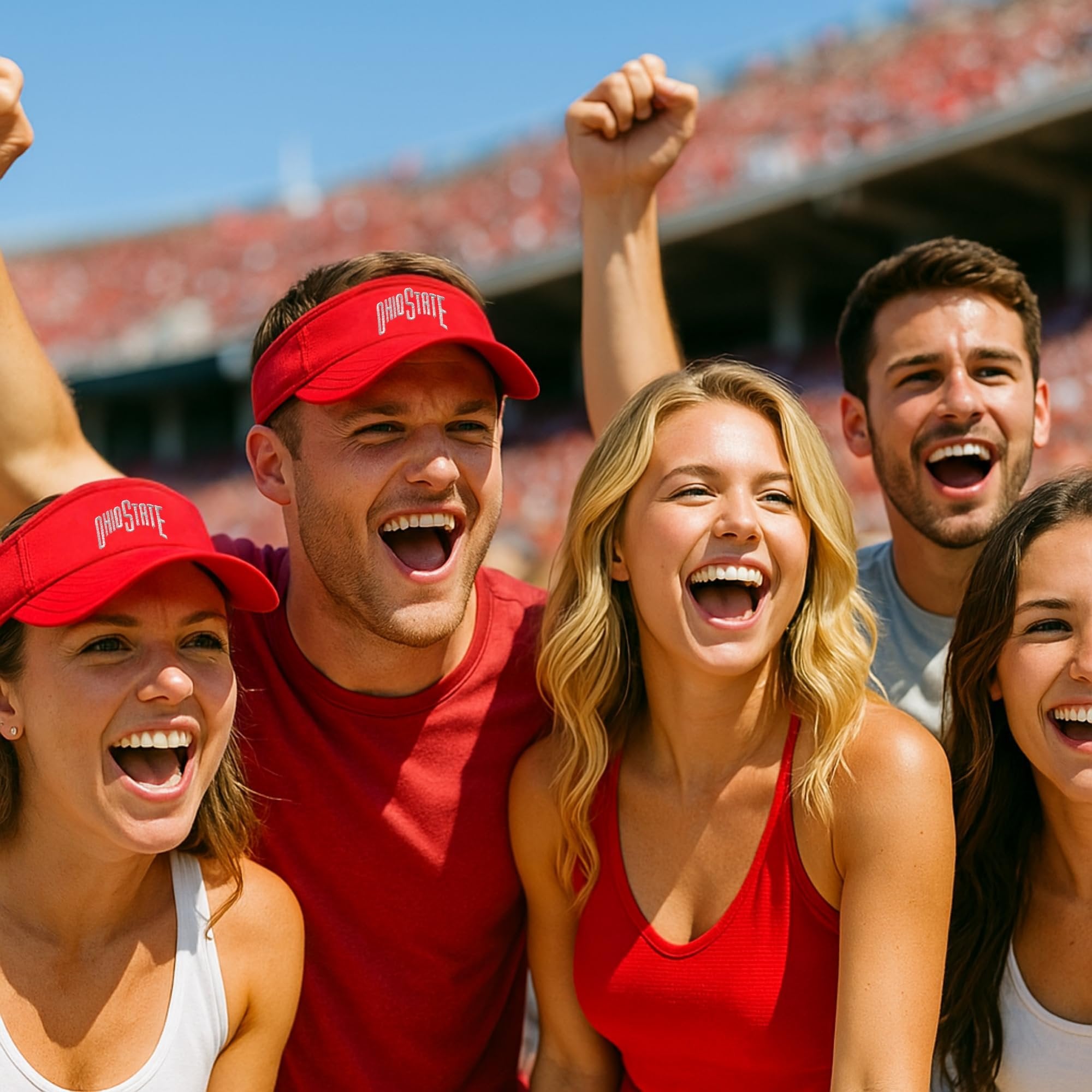 Officially Licensed Ohio State Buckeyes Visor Hat Classic Edition Adjustable Team Logo Embroidered Cap (Red)
