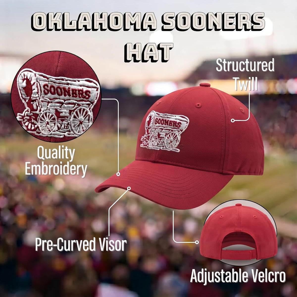 University of Oklahoma Sooners Crimson MVP Hat Vibrant Schooner Logo Cap